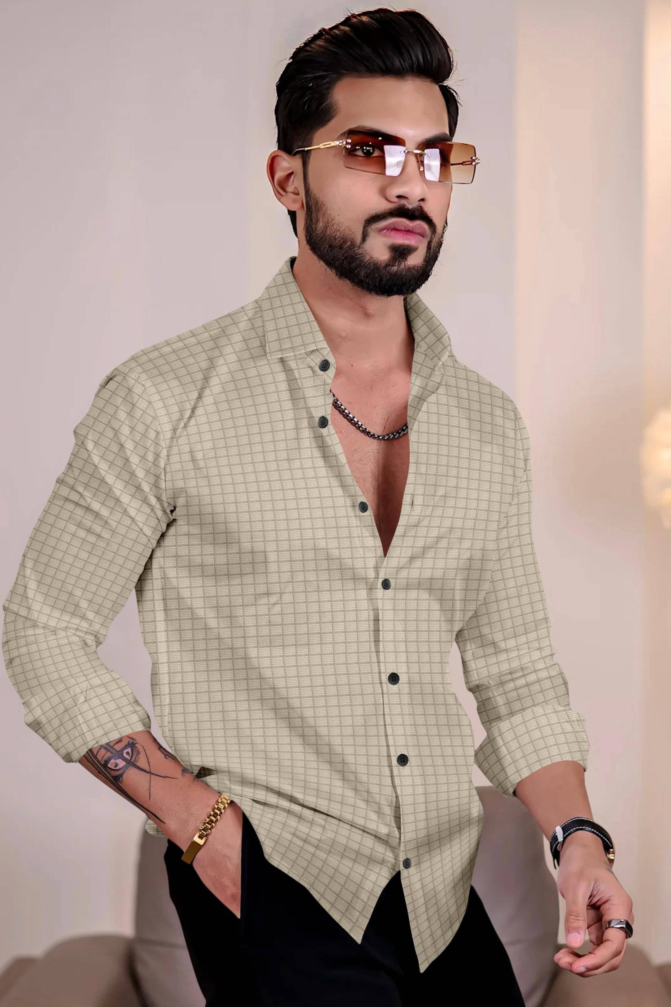     			GROWWAX Poly Cotton Regular Fit Checks Full Sleeves Men's Casual Shirt - Cream ( Pack of 1 )