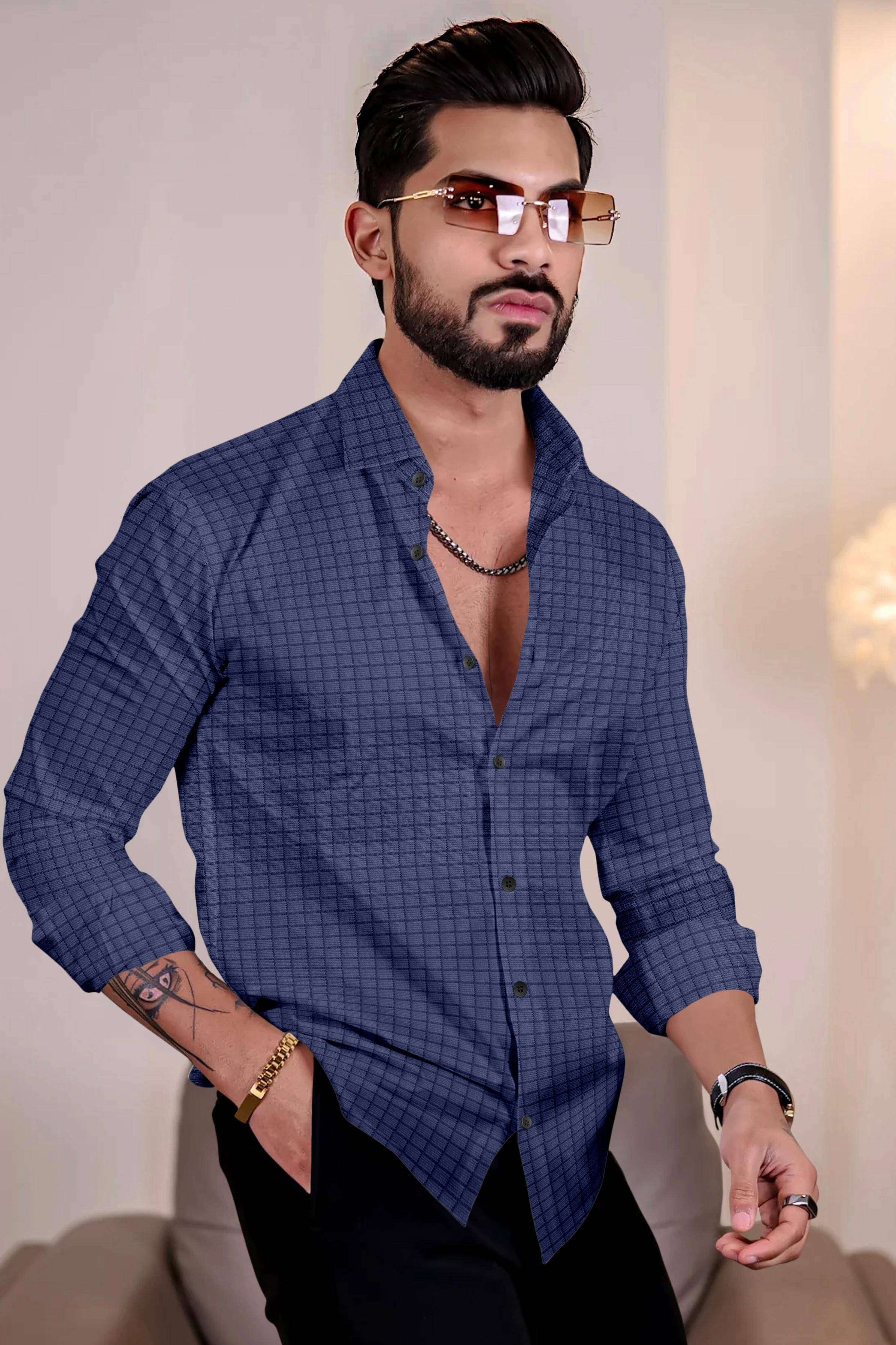     			GROWWAX Poly Cotton Regular Fit Checks Full Sleeves Men's Casual Shirt - Dark Blue ( Pack of 1 )