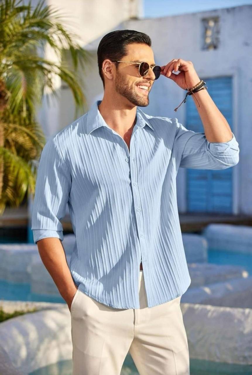 GROWWAX Poly Cotton Regular Fit Popcorn Textured Full Sleeves Men's Casual Shirt - Light Blue ( Pack of 1 ) GROWWAX Poly Cotton Regular Fit Popcorn Textured Full Sleeves Men's Casual Shirt - Light Blue ( Pack of 1 )