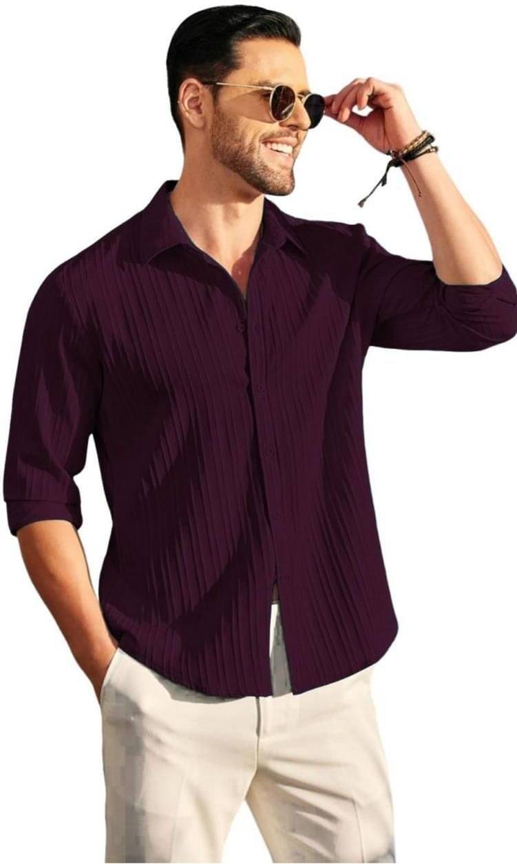     			GROWWAX Poly Cotton Regular Fit Popcorn Textured Full Sleeves Men's Casual Shirt - Purple ( Pack of 1 )