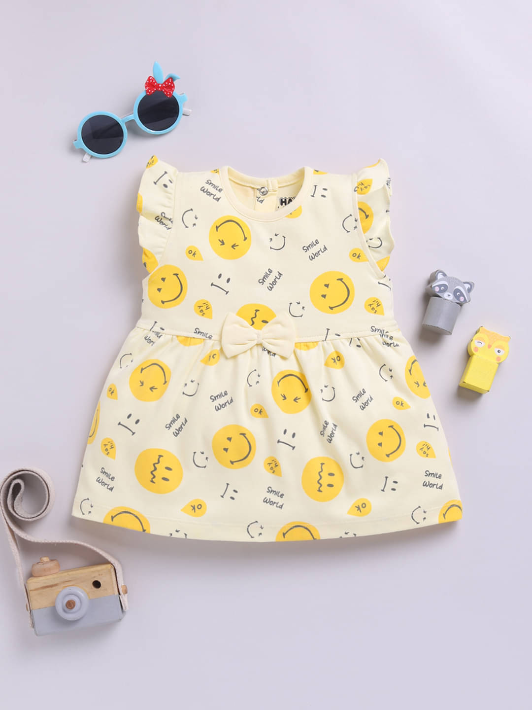 HAPPY FACES Cotton Frock For Girls ( Pack of 1 , Yellow ) HAPPY FACES Cotton Frock For Girls ( Pack of 1 , Yellow )