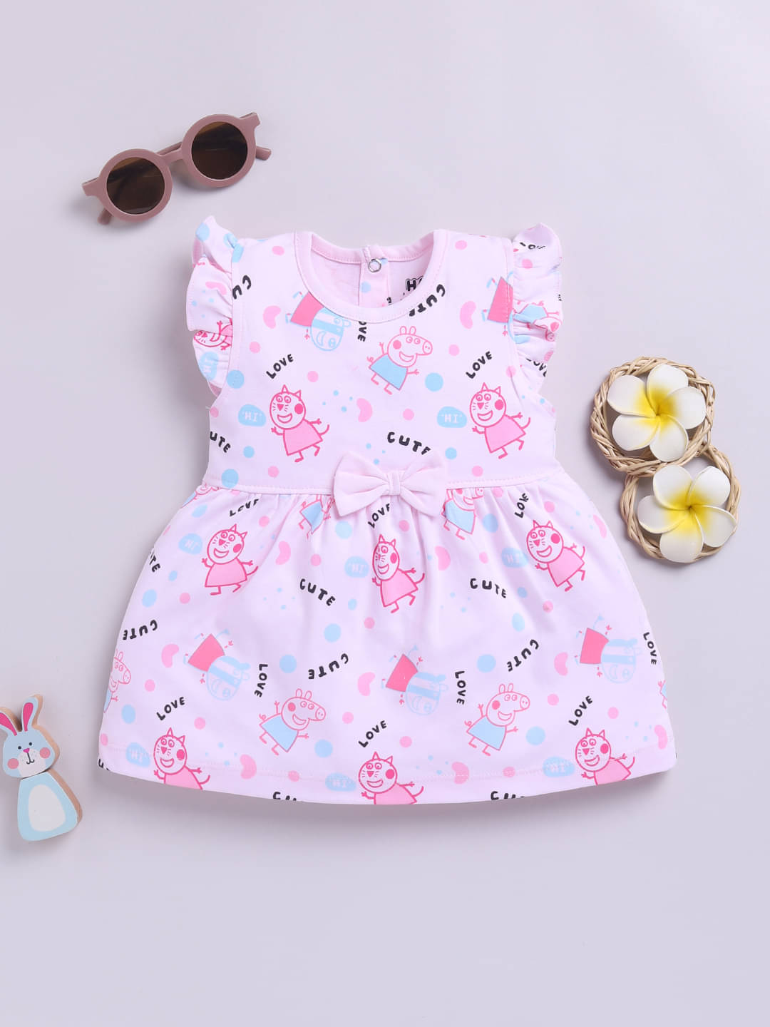     			HAPPY FACES Cotton Frock For Girls ( Pack of 1 , Pink )