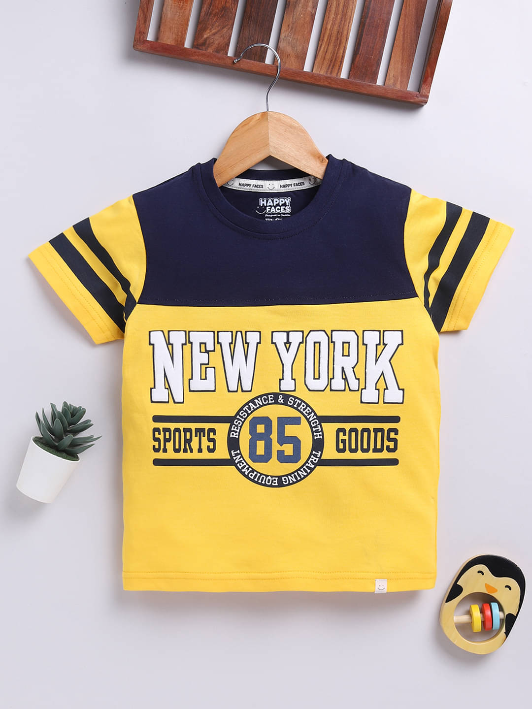    			HAPPY FACES Pack of 1 Boys Cotton T-Shirt ( Yellow )