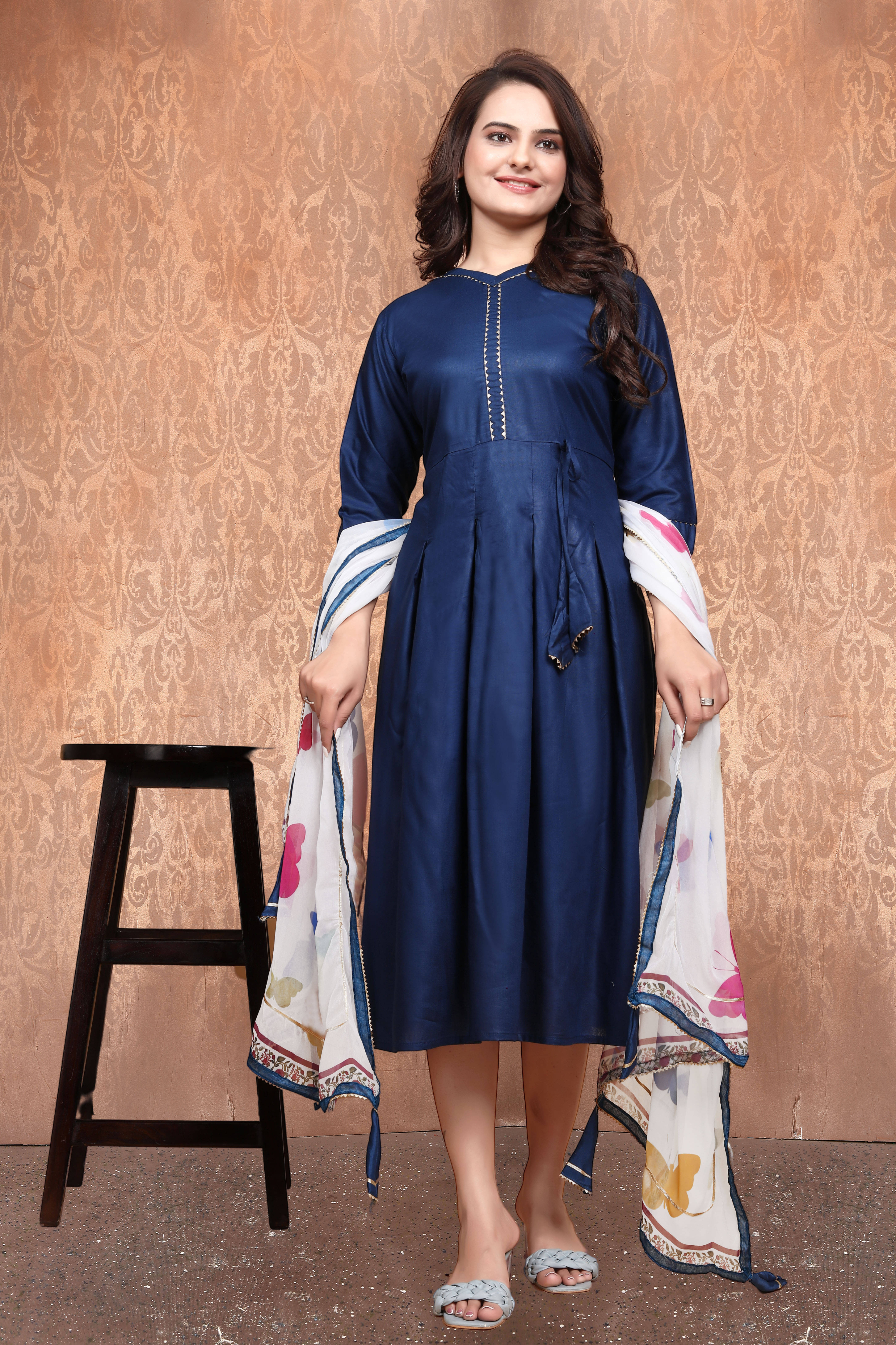     			HELWIN DESINER Women Georgette Anarkali Stitched Ethnic Gown ( Blue )