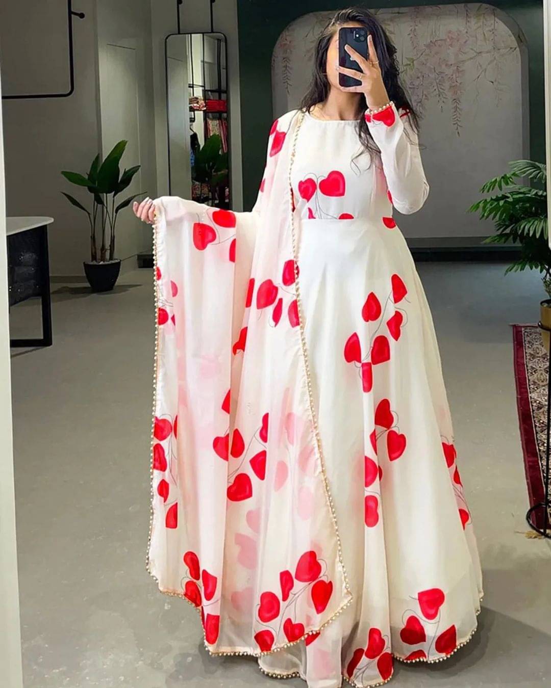     			HELWIN DESINER Women Georgette Anarkali Stitched Ethnic Gown ( White )