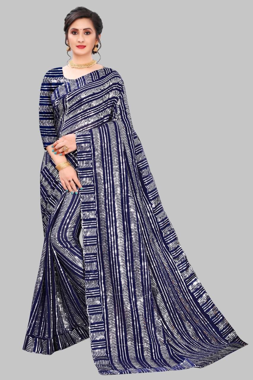     			JULEE Georgette Embroidered Regular Saree With Unstitched Blouse Piece ( Blue )
