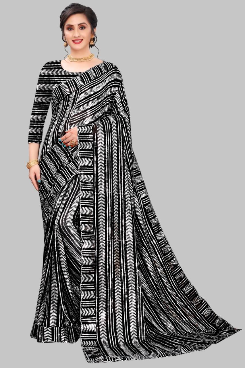     			JULEE Georgette Embroidered Regular Saree With Unstitched Blouse Piece ( Black )