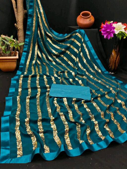     			JULEE Georgette Embroidered Regular Saree With Unstitched Blouse Piece ( Rama )