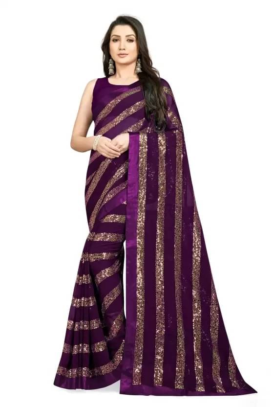     			JULEE Georgette Embroidered Regular Saree With Unstitched Blouse Piece ( Purple )