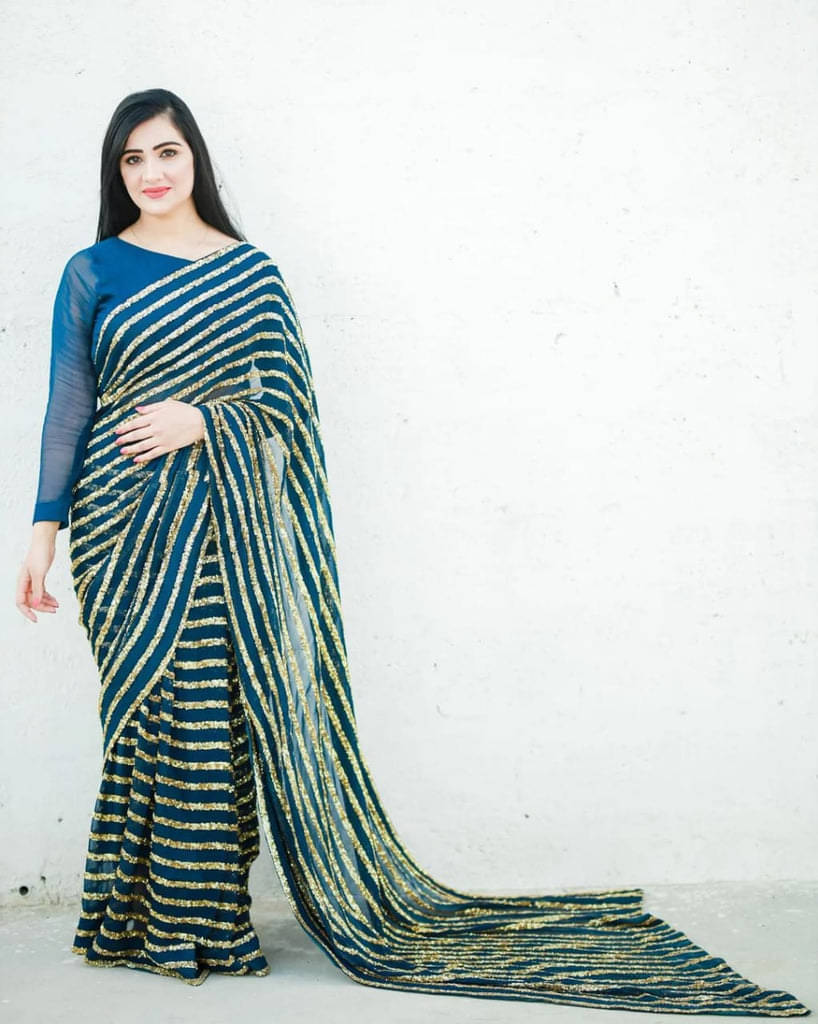     			JULEE Georgette Embroidered Regular Saree With Unstitched Blouse Piece ( Rama )
