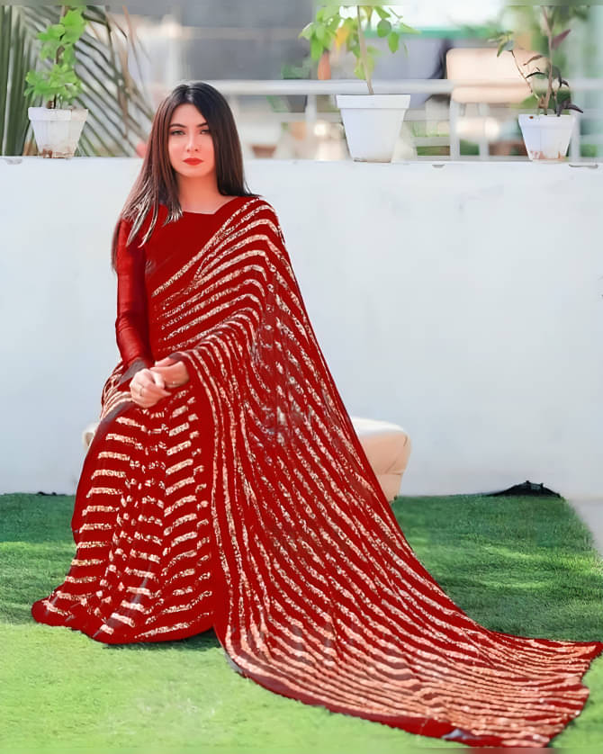 JULEE Georgette Embroidered Regular Saree With Unstitched Blouse Piece ( Red ) JULEE Georgette Embroidered Regular Saree With Unstitched Blouse Piece ( Red )