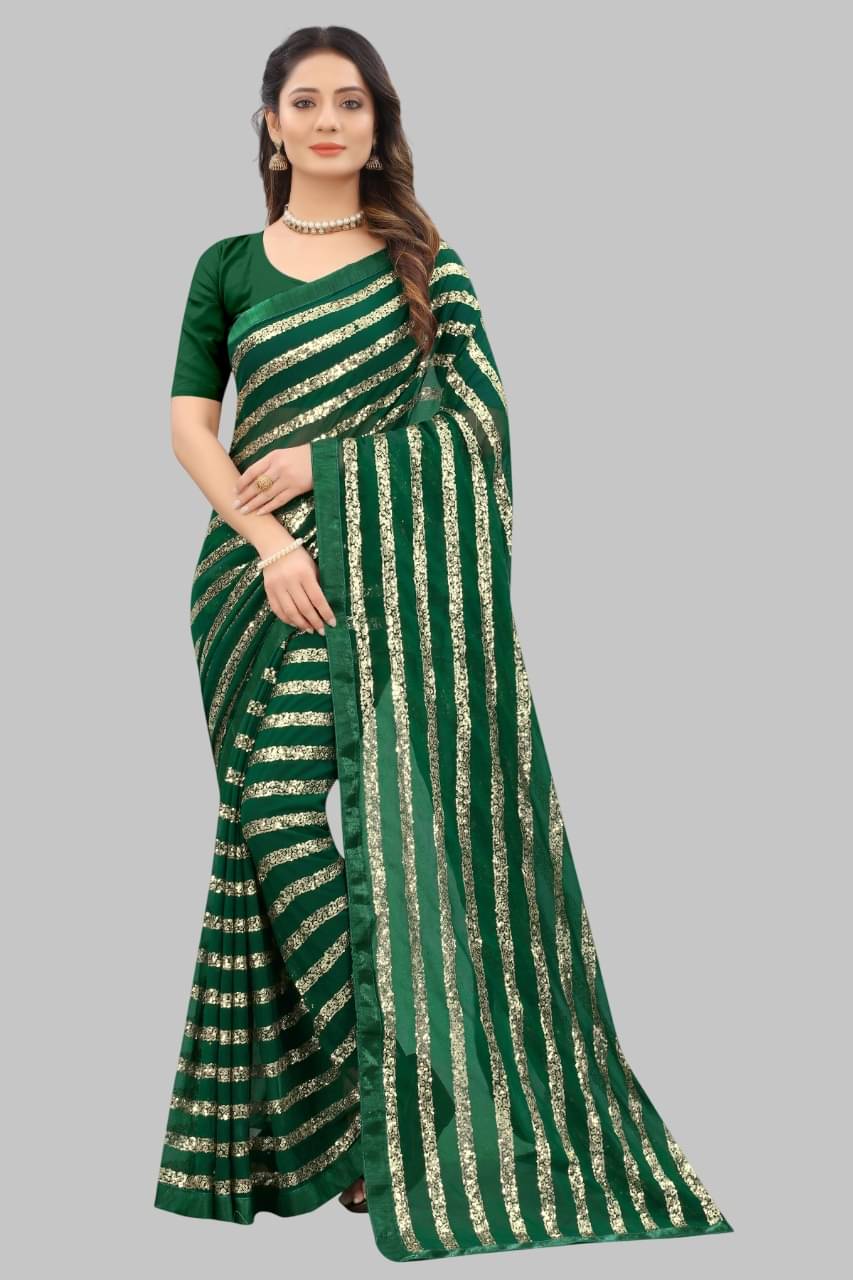    			JULEE Georgette Embroidered Regular Saree With Unstitched Blouse Piece ( Green )