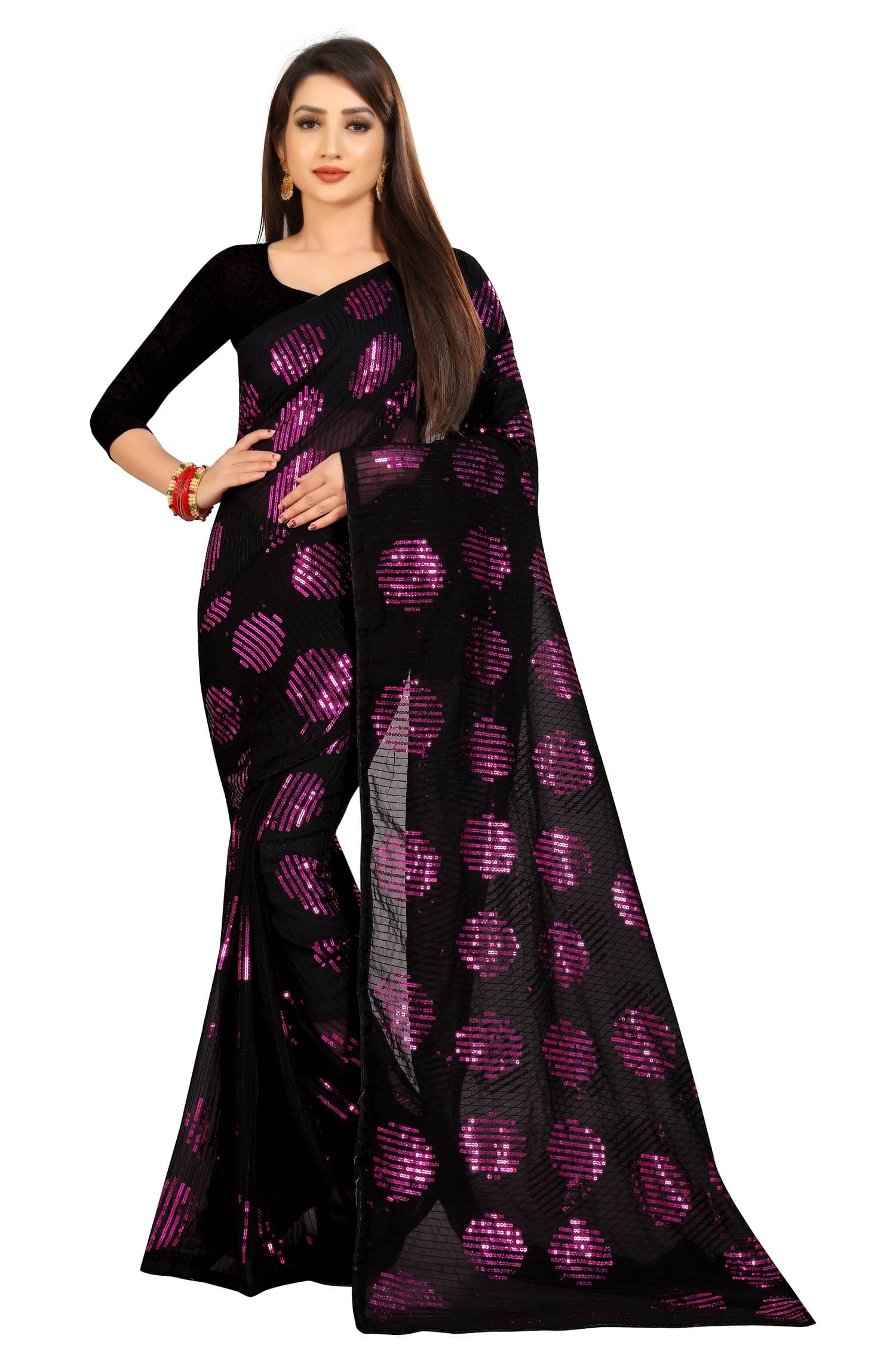 JULEE Georgette Embroidered Regular Saree With Unstitched Blouse Piece ( Purple ) JULEE Georgette Embroidered Regular Saree With Unstitched Blouse Piece ( Purple )