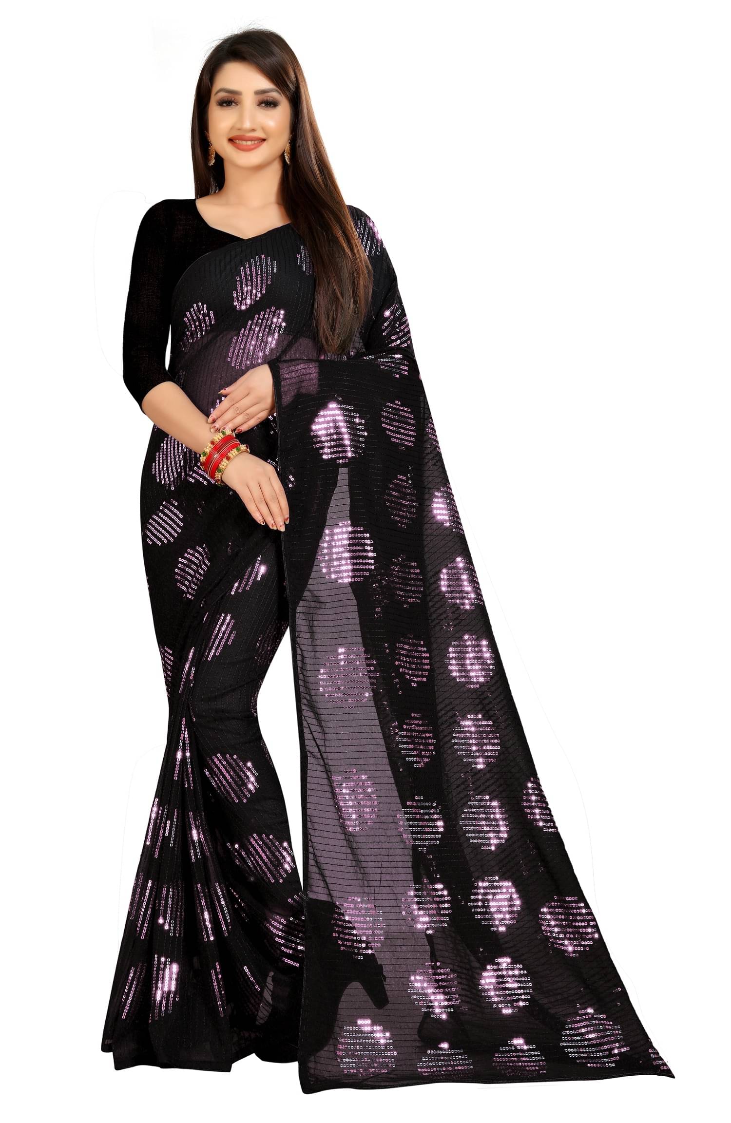     			KV Fashion Georgette Embroidered Regular Saree With Unstitched Blouse Piece ( Pink )