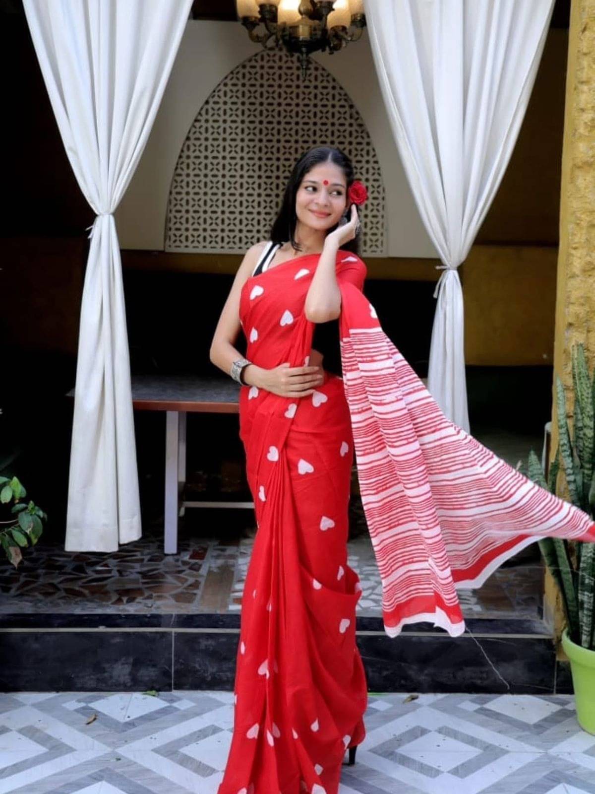     			Krisha Enterprise Chanderi Printed Regular Saree Without Blouse Piece ( Red )