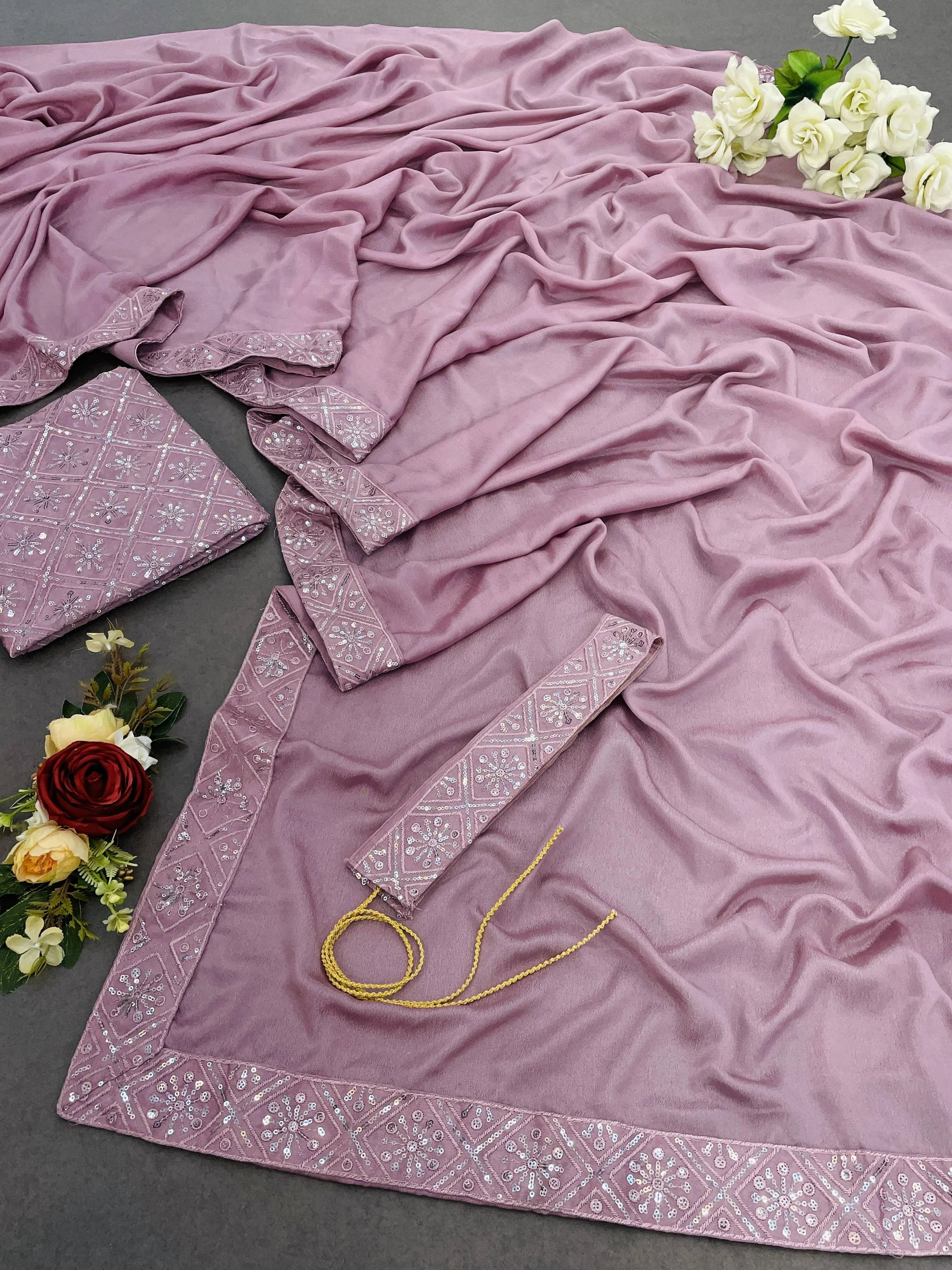 Krisha Enterprise Chiffon Embellished Regular Saree With Unstitched Blouse Piece ( Pink ) Krisha Enterprise Chiffon Embellished Regular Saree With Unstitched Blouse Piece ( Pink )