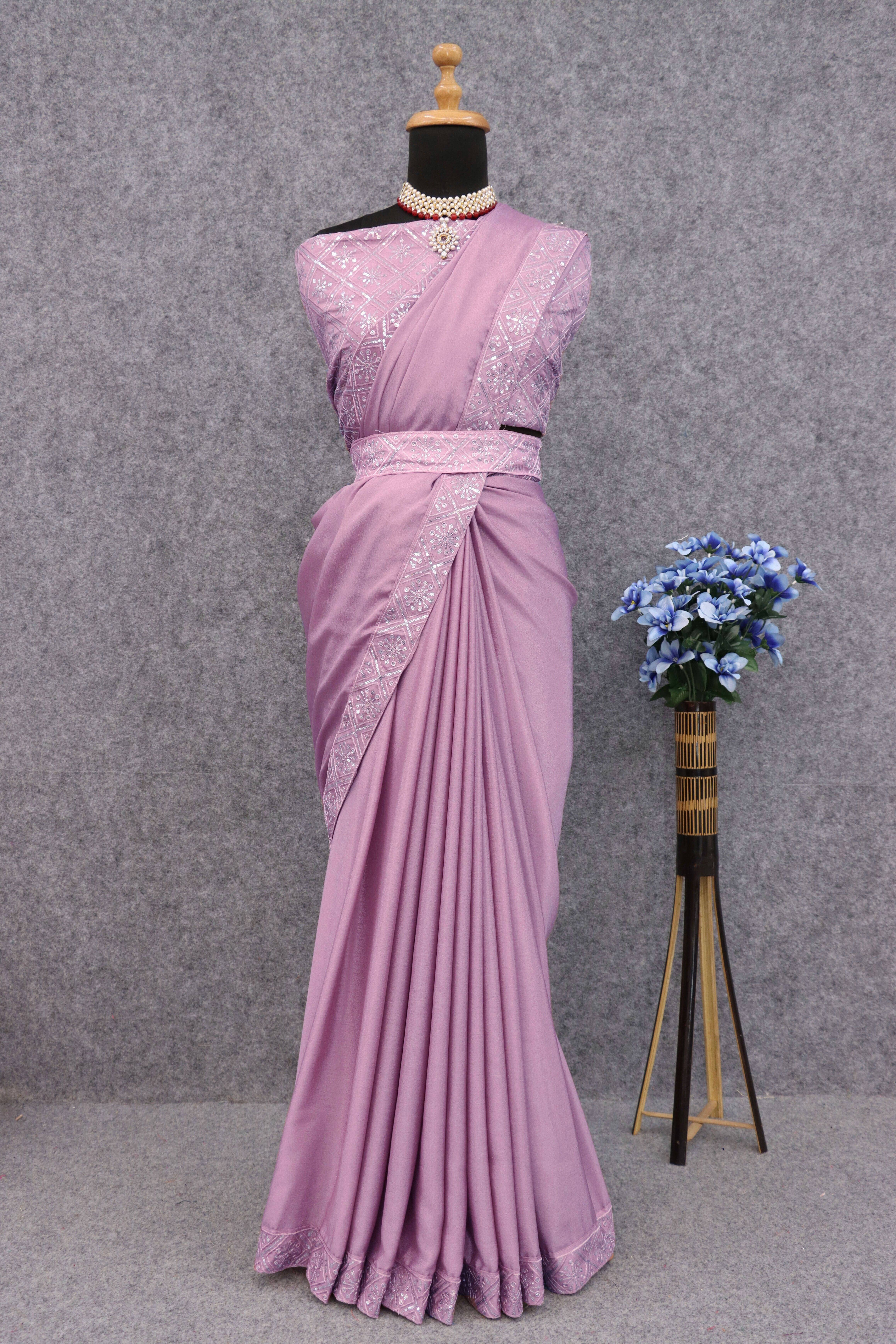 Krisha Enterprise Chiffon Embellished Regular Saree With Unstitched Blouse Piece ( Pink ) Krisha Enterprise Chiffon Embellished Regular Saree With Unstitched Blouse Piece ( Pink )