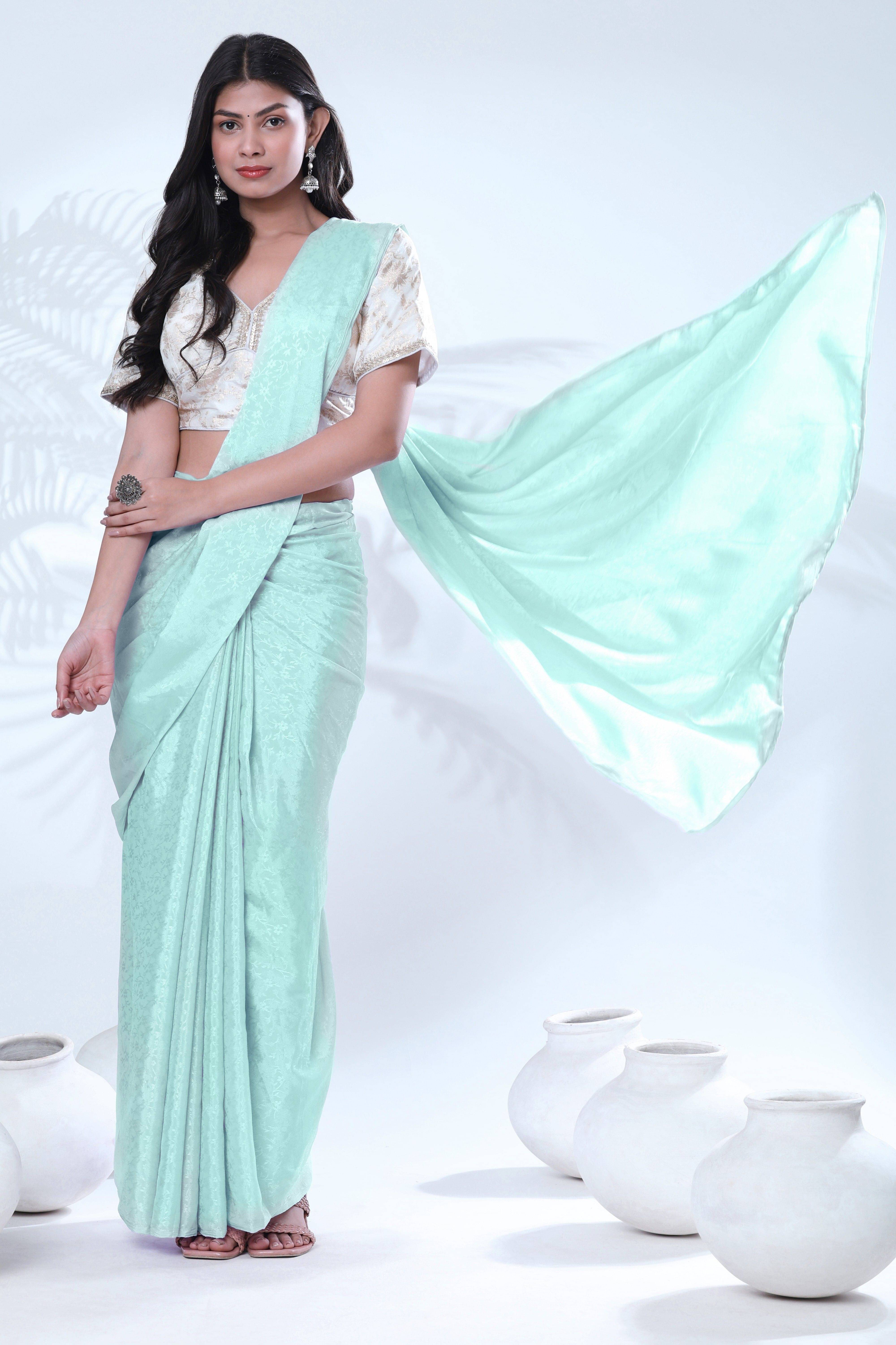     			Krisha Enterprise Chiffon Self Design Regular Saree With Stitched Blouse ( Light Blue )