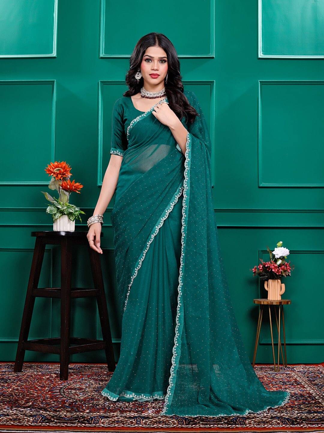     			Krisha Enterprise Chiffon Woven Regular Saree With Unstitched Blouse Piece ( Light Green )