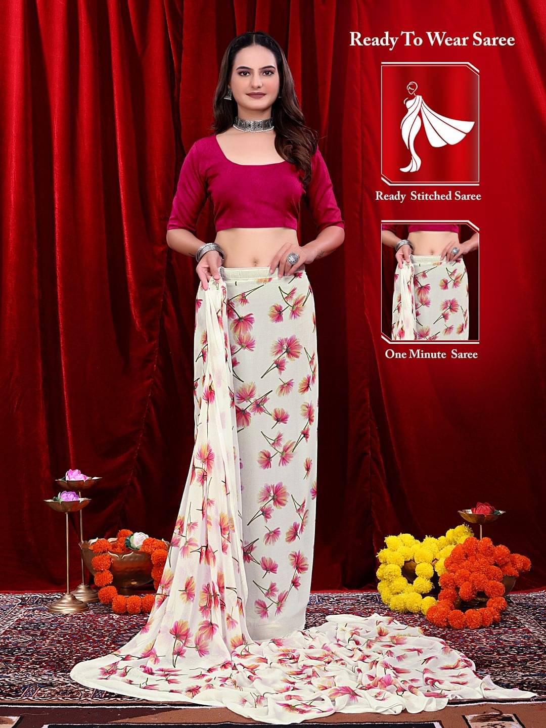     			Krisha Enterprise Georgette Printed Regular Saree With Unstitched Blouse Piece ( Pink )