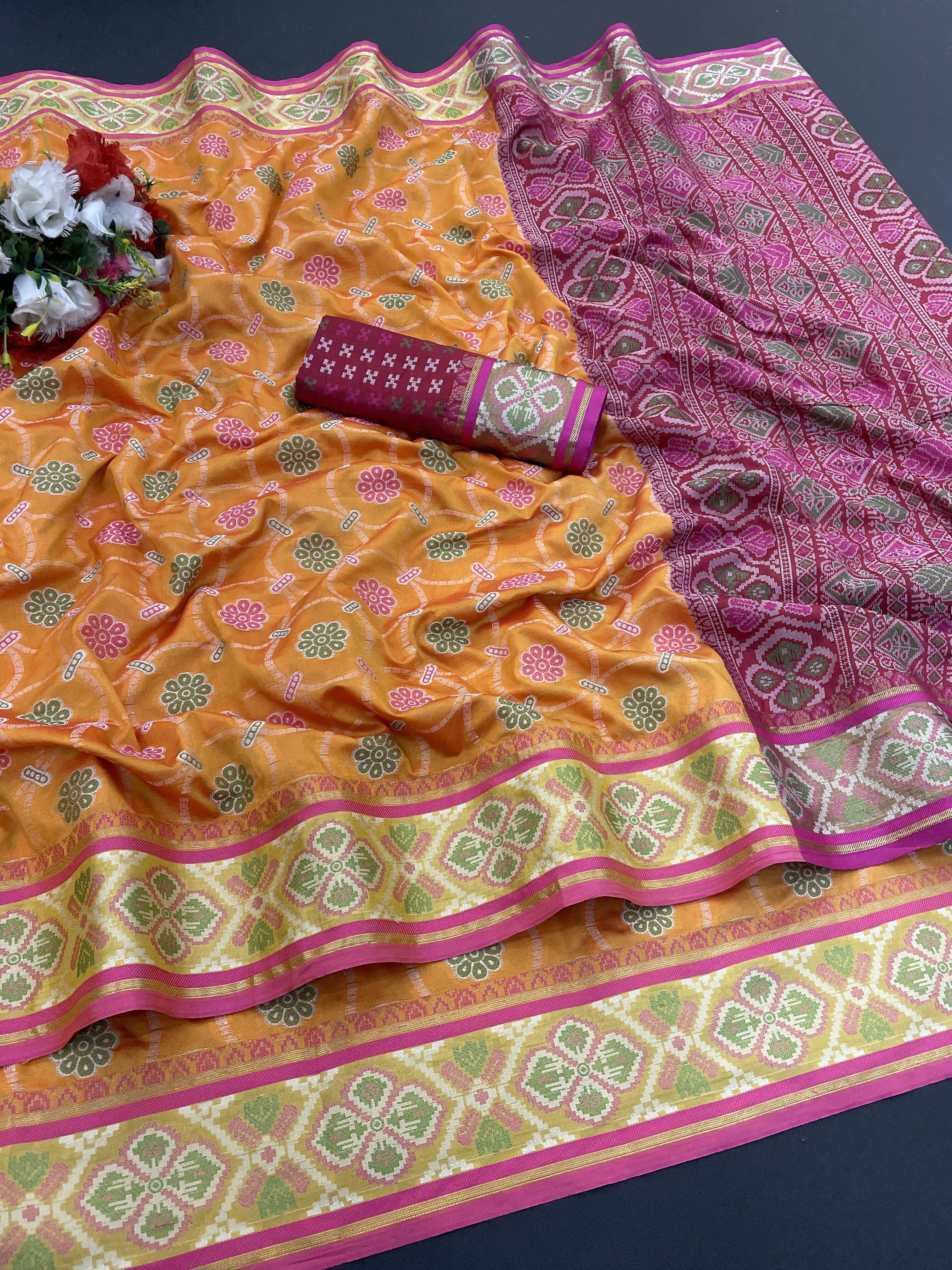 Krisha Enterprise Jacquard Woven Regular Saree With Unstitched Blouse Piece ( Orange ) Krisha Enterprise Jacquard Woven Regular Saree With Unstitched Blouse Piece ( Orange )
