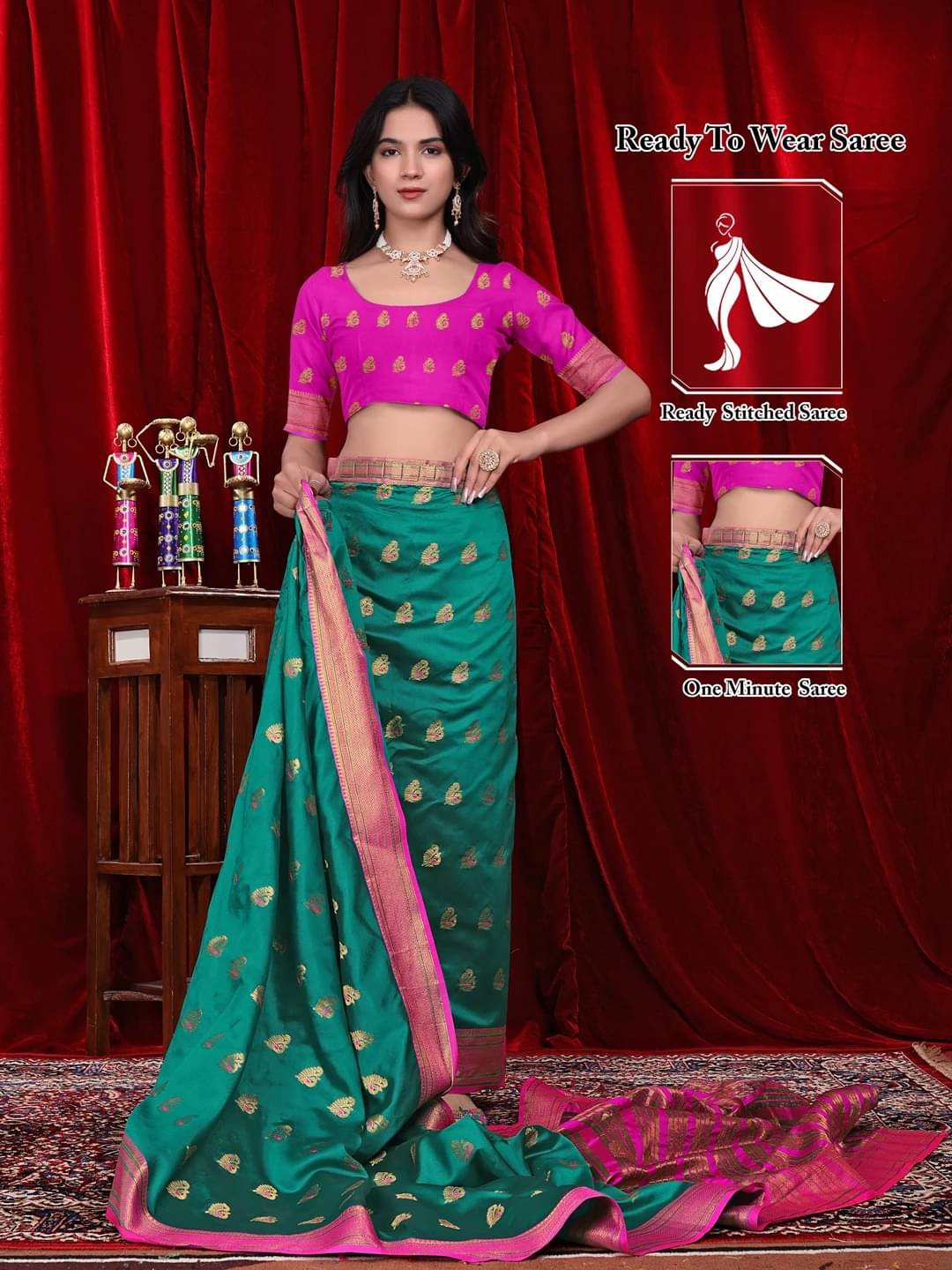    			Krisha Enterprise Silk Woven Regular Saree With Unstitched Blouse Piece ( Light Green )