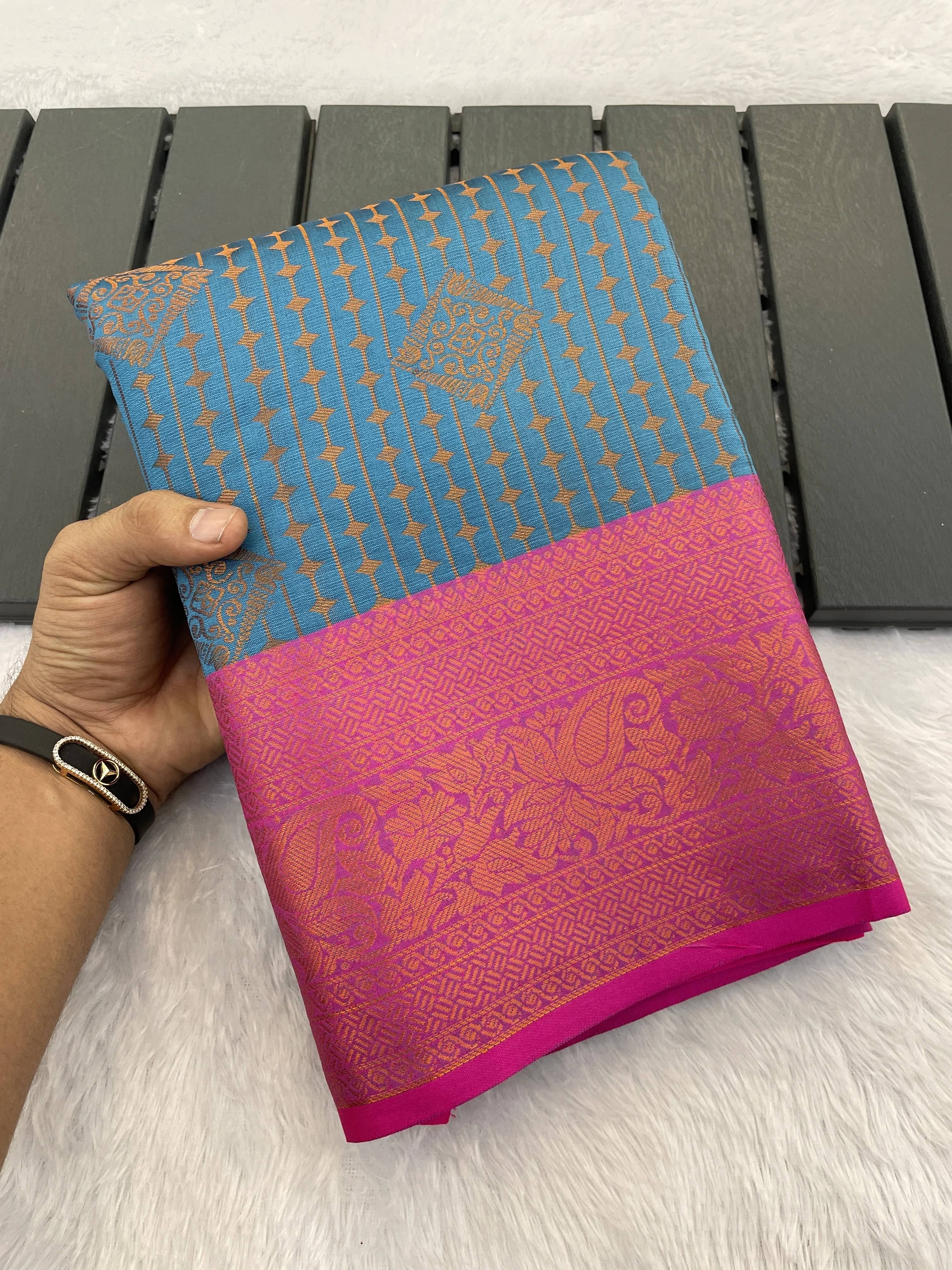 Krisha Enterprise Silk Woven Regular Saree With Unstitched Blouse Piece ( Blue )     			Krisha Enterprise Silk Woven Regular Saree With Unstitched Blouse Piece ( Blue )