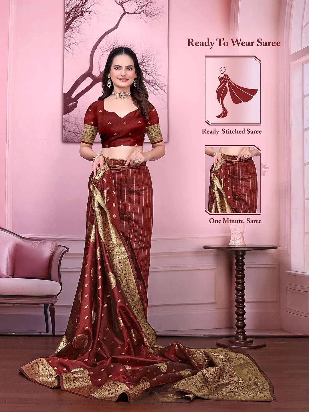 Krisha Enterprise Silk Woven Regular Saree With Unstitched Blouse Piece ( Maroon ) Krisha Enterprise Silk Woven Regular Saree With Unstitched Blouse Piece ( Maroon )