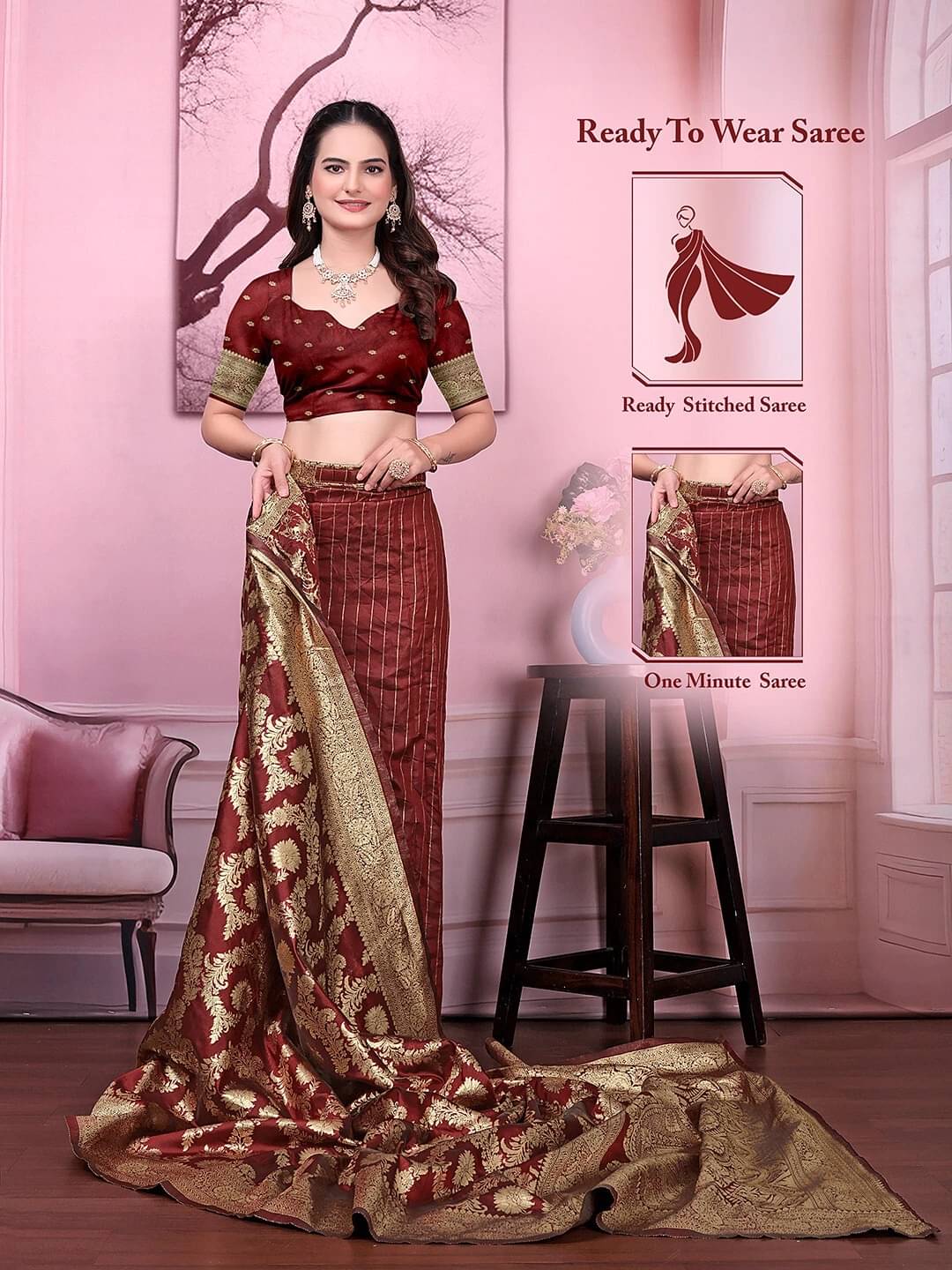 Krisha Enterprise Silk Woven Regular Saree With Unstitched Blouse Piece ( Maroon ) Krisha Enterprise Silk Woven Regular Saree With Unstitched Blouse Piece ( Maroon )