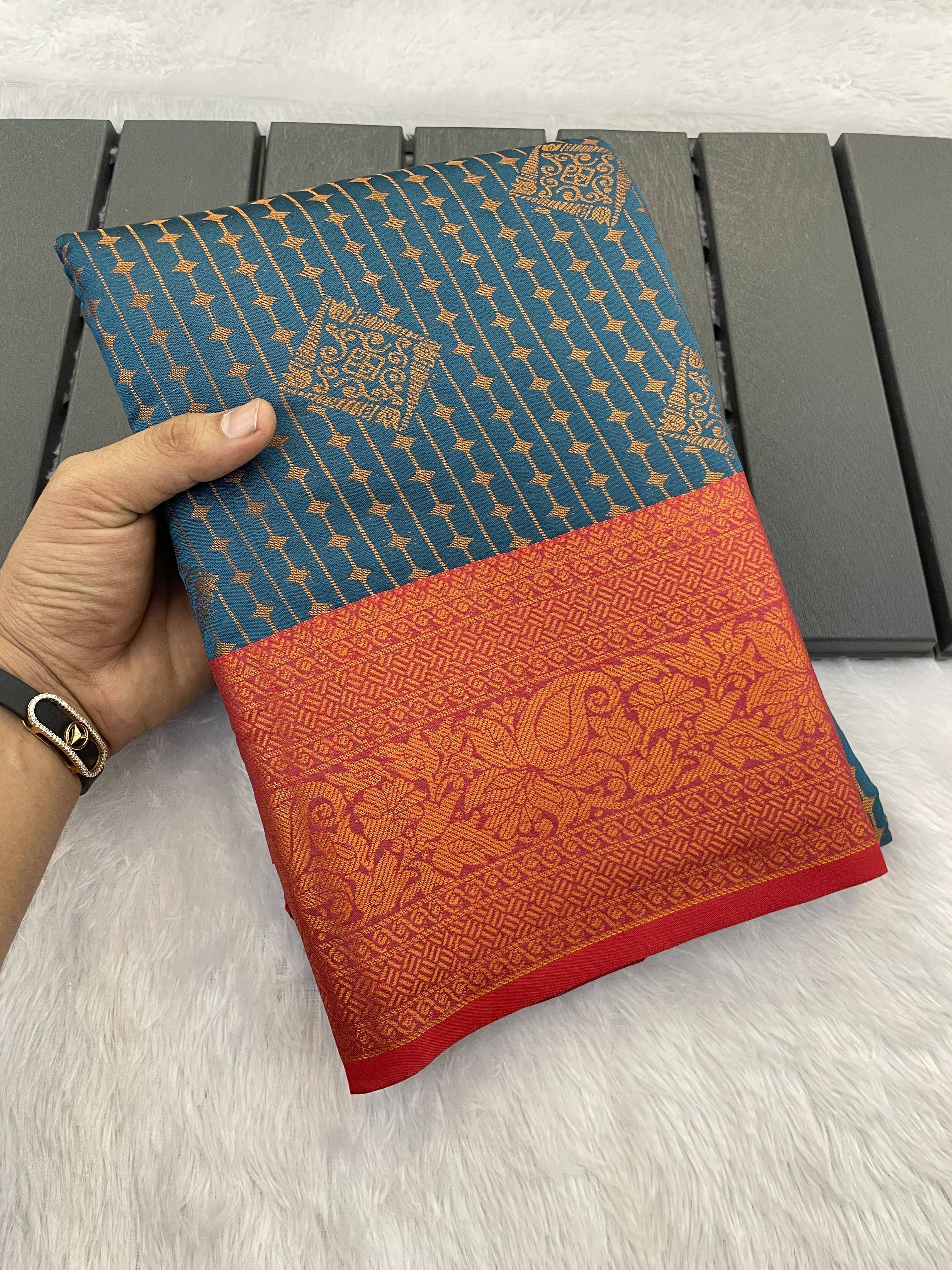     			Krisha Enterprise Silk Woven Regular Saree With Unstitched Blouse Piece ( Light Blue )