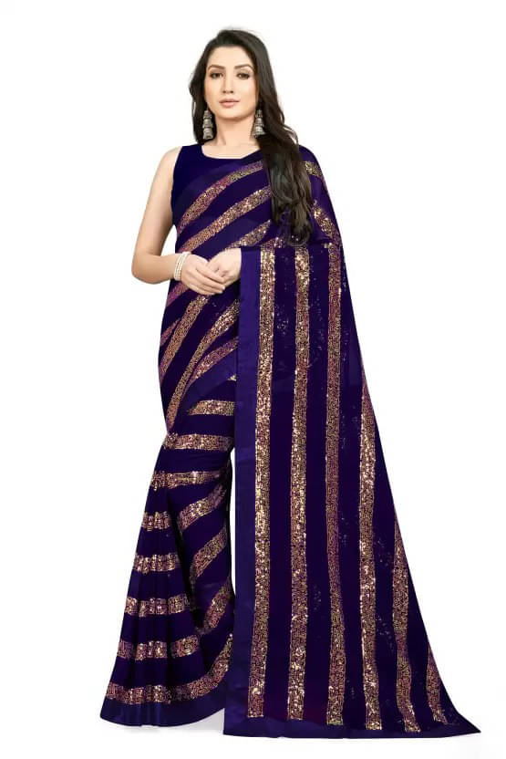     			Lady Shopi Georgette Embroidered Regular Saree With Unstitched Blouse Piece ( Navy Blue )