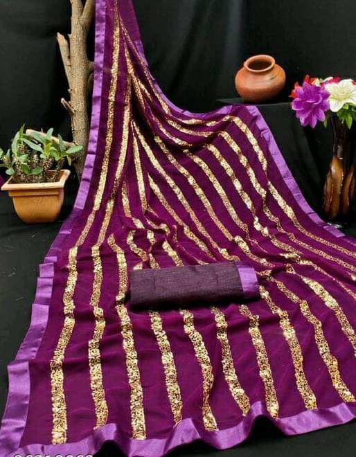     			Lady Shopi Georgette Embroidered Regular Saree With Unstitched Blouse Piece ( Purple )