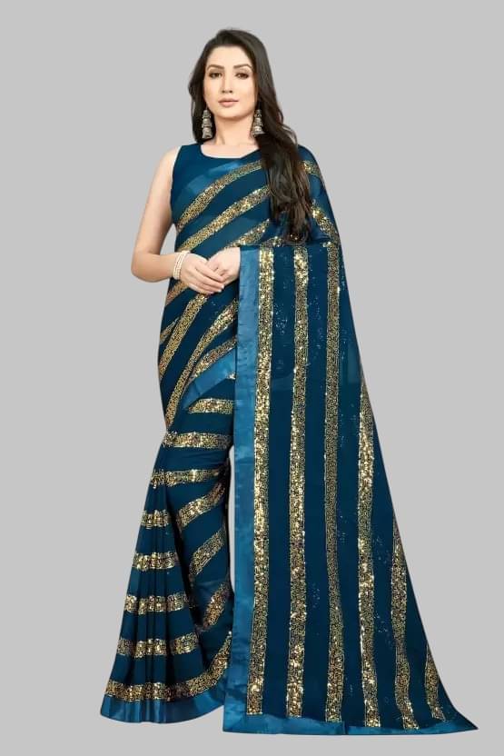 Lady Shopi Georgette Embroidered Regular Saree With Unstitched Blouse Piece ( Rama )     			Lady Shopi Georgette Embroidered Regular Saree With Unstitched Blouse Piece ( Rama )
