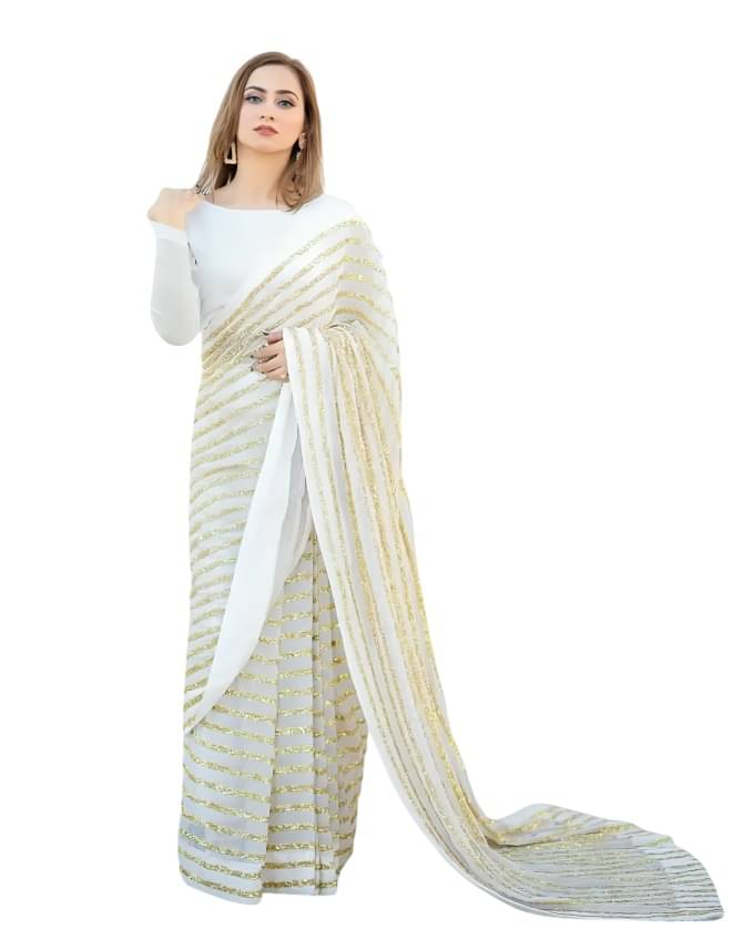     			Lady Shopi Georgette Embroidered Regular Saree With Unstitched Blouse Piece ( White )