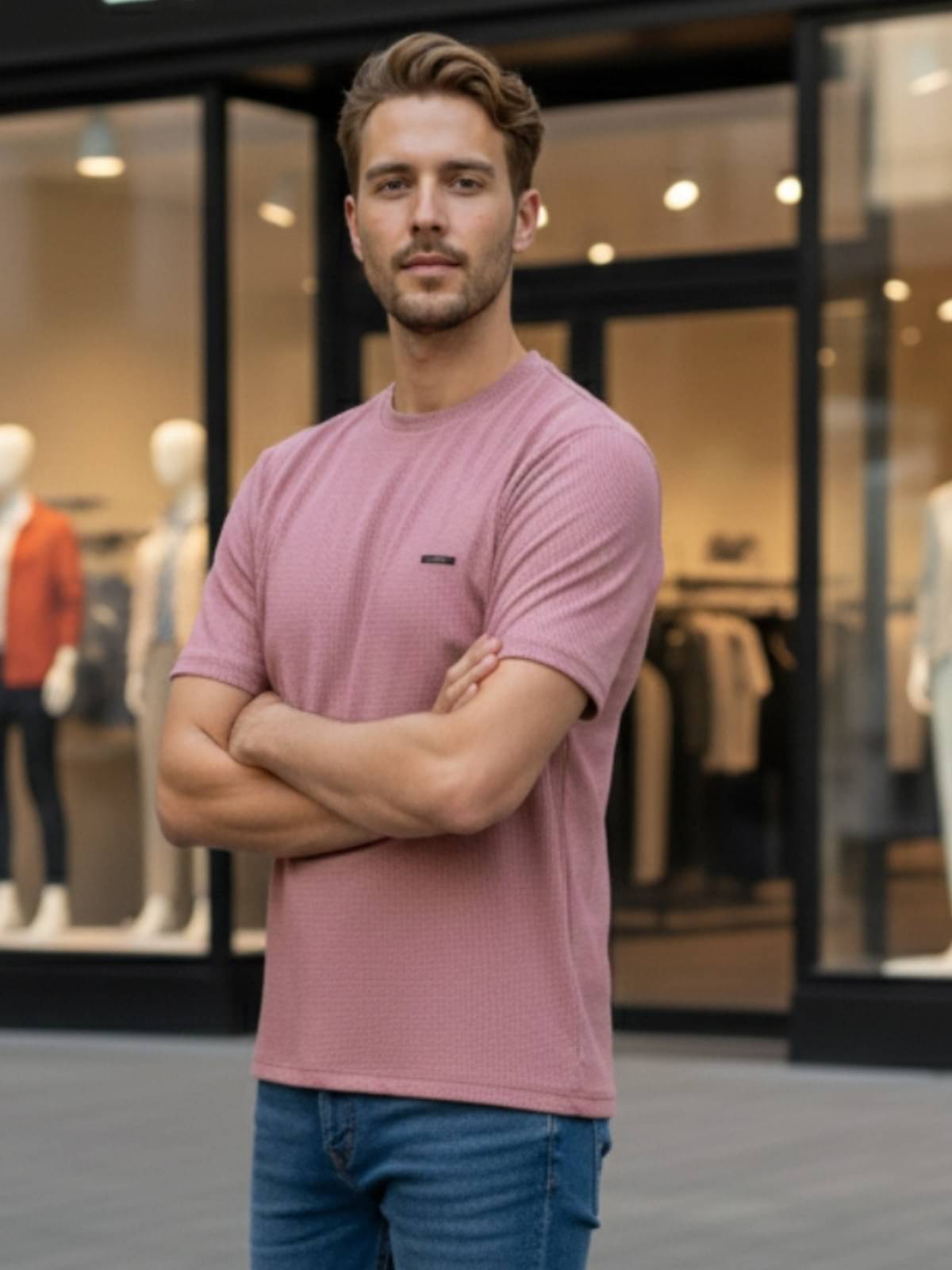     			Looks United Men Cotton Blend Regular Fit Solid T-Shirt ( Pink )