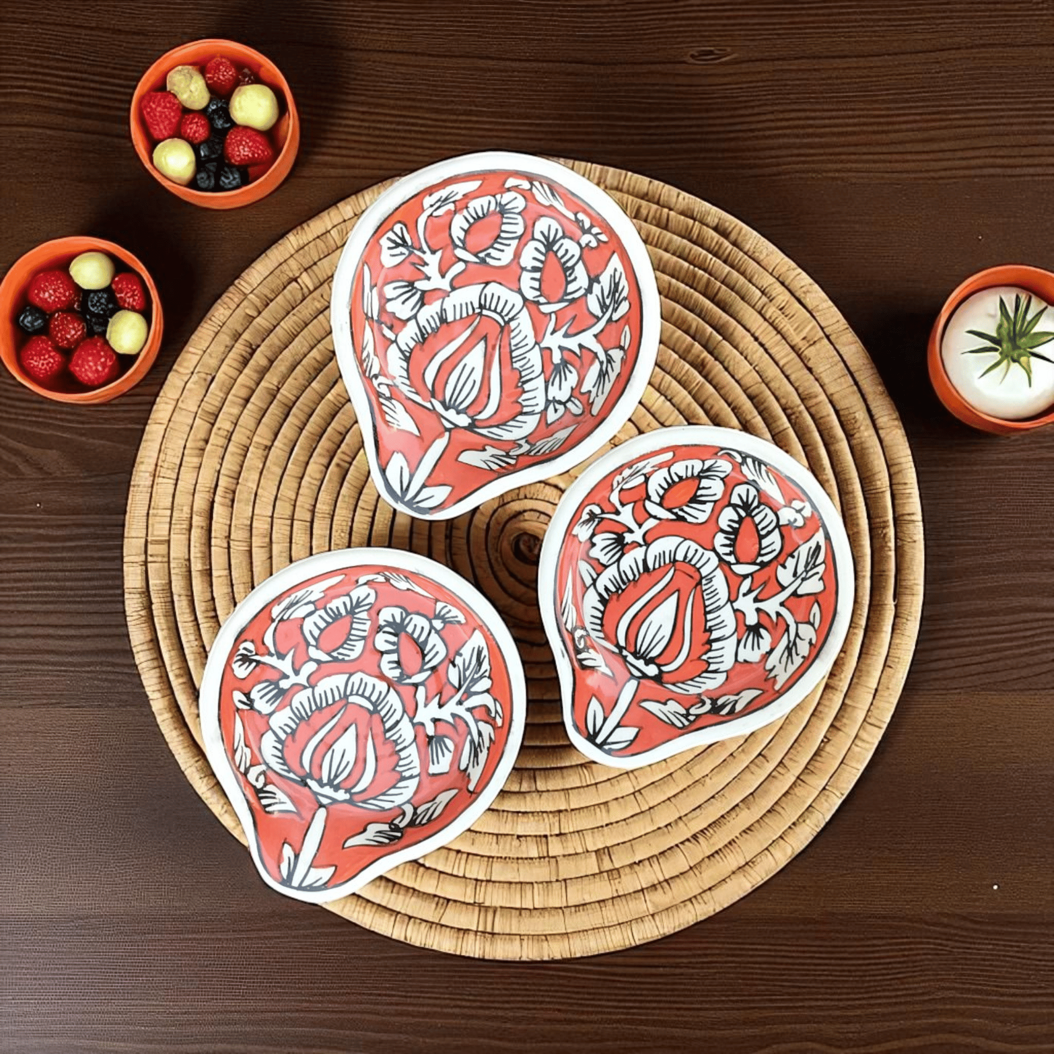     			Malaikah Mughal Spn Rst Ceramic Printed Cutlery Holder Orange ( Pack of 3 )