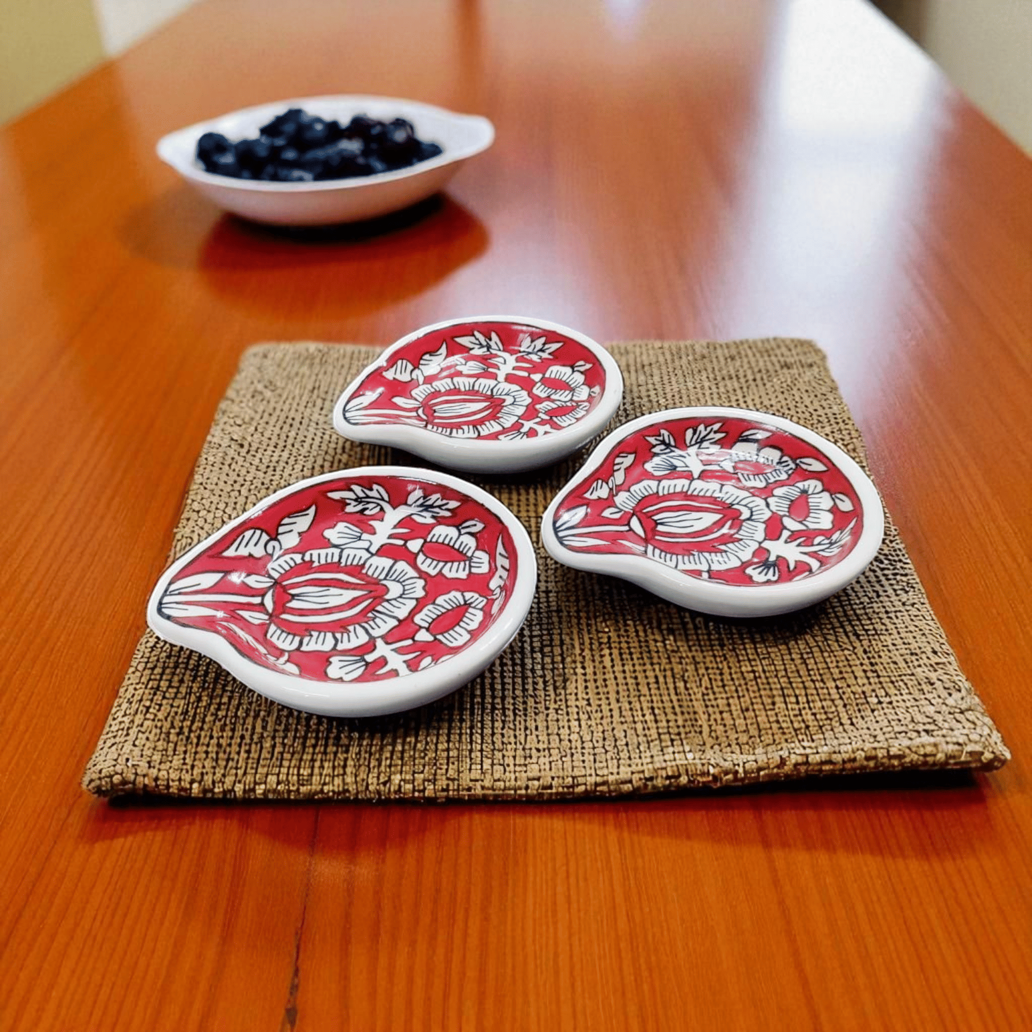     			Malaikah Mughal Spn Rst Ceramic Printed Cutlery Holder Red ( Pack of 3 )