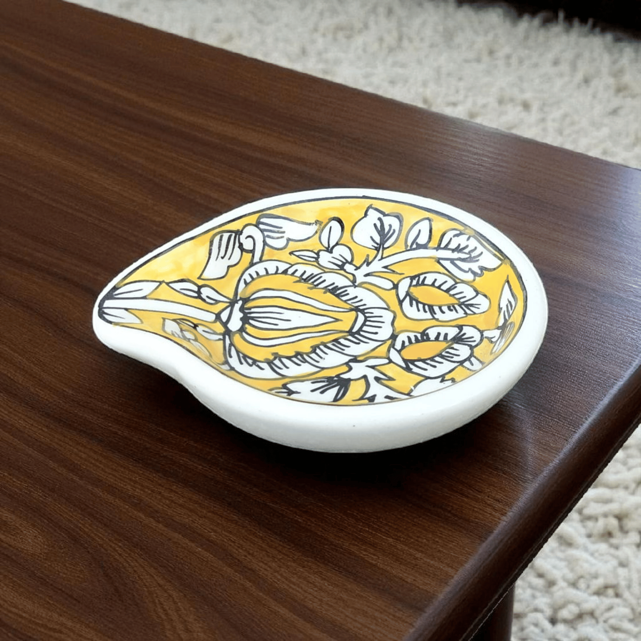     			Malaikah Mughal Spn Rst Ceramic Printed Cutlery Holder Yellow ( Pack of 1 )