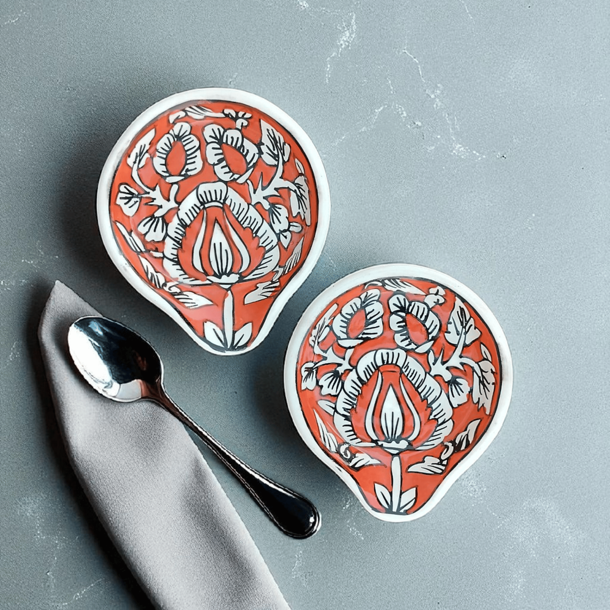     			Malaikah Mughal Spn Rst Ceramic Printed Cutlery Holder Orange ( Pack of 2 )