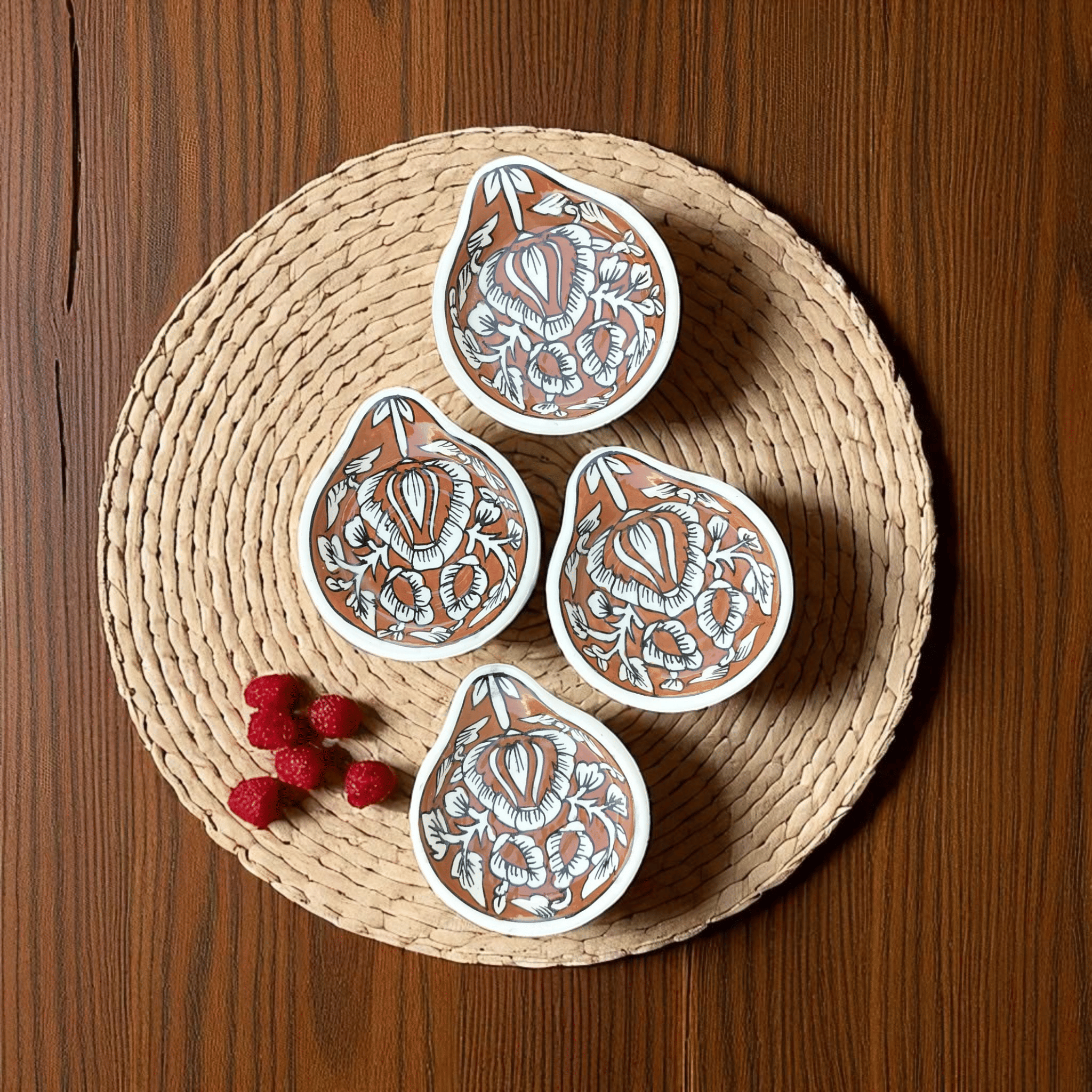     			Malaikah Mughal Spn Rst Ceramic Printed Cutlery Holder Brown ( Pack of 4 )