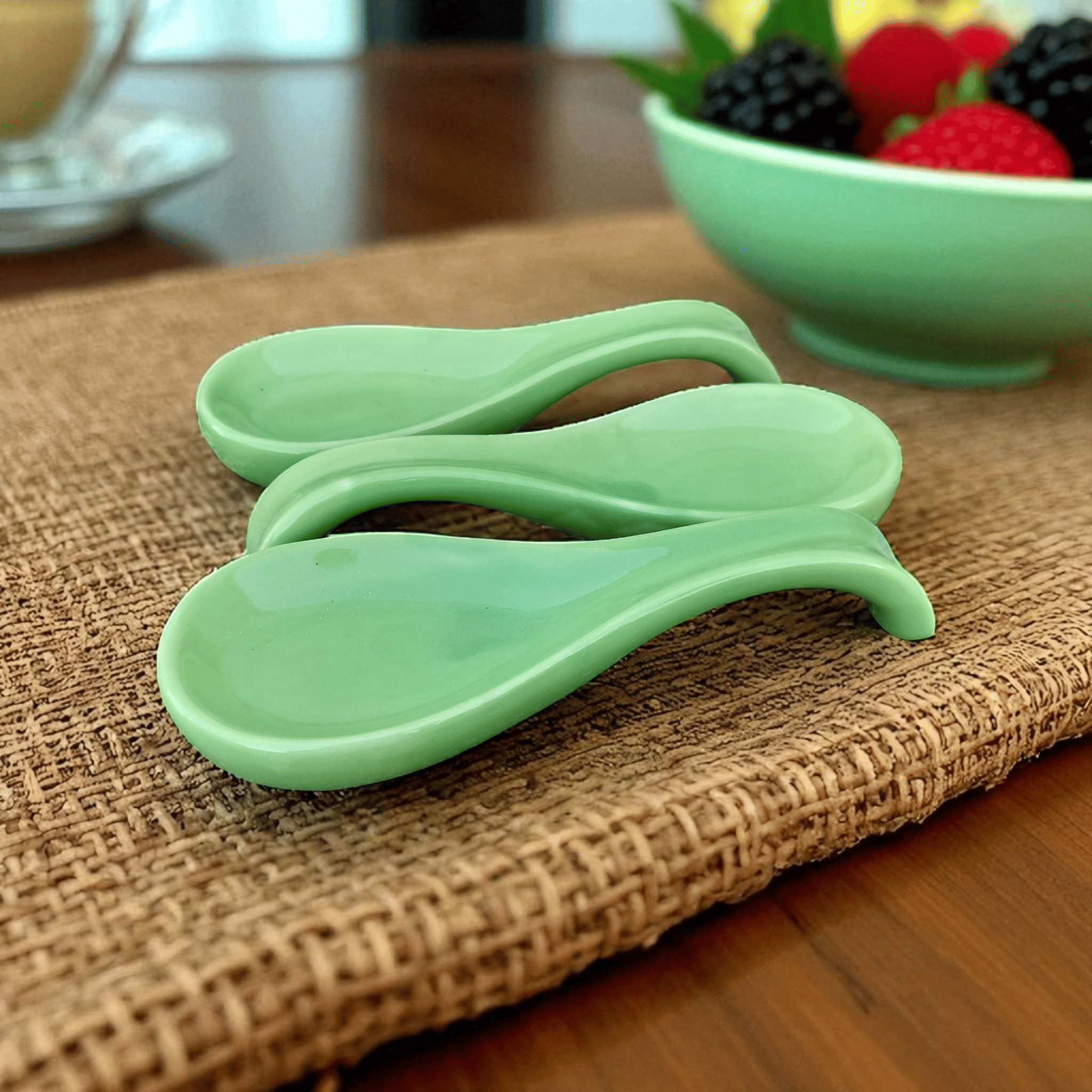 Malaikah Solid Spn Rst Ceramic Plain Cutlery Holder Light Green ( Pack of 3 ) Malaikah Solid Spn Rst Ceramic Plain Cutlery Holder Light Green ( Pack of 3 )