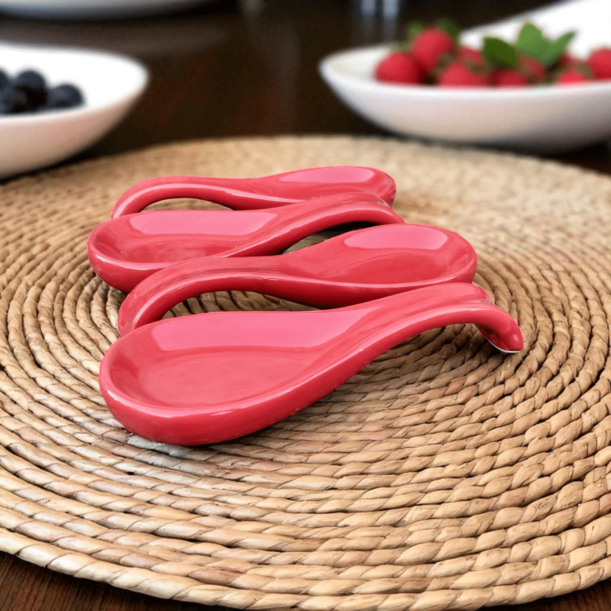     			Malaikah Solid Spn Rst Ceramic Plain Cutlery Holder Red ( Pack of 4 )