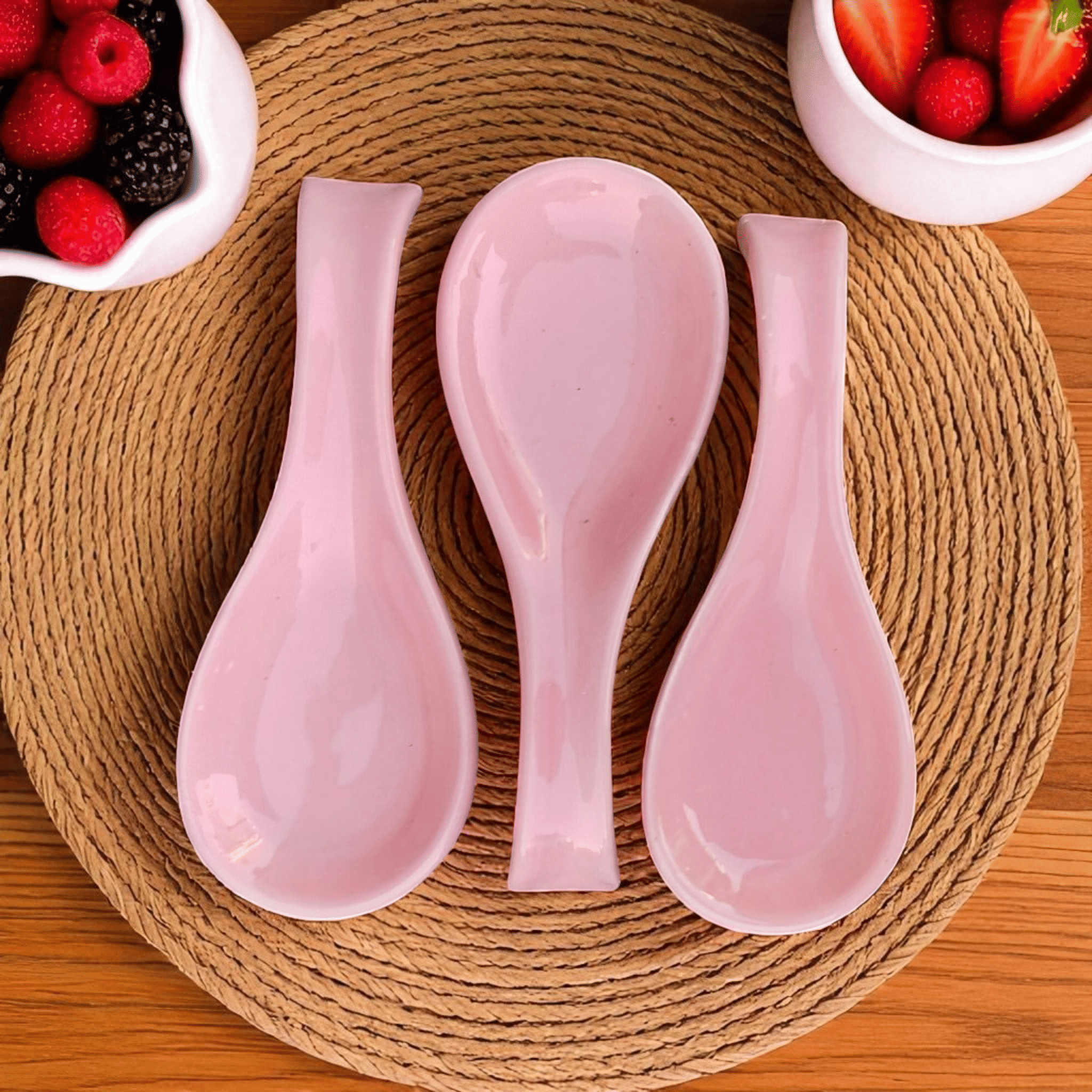     			Malaikah Solid Spn Rst Ceramic Plain Cutlery Holder Pink ( Pack of 3 )