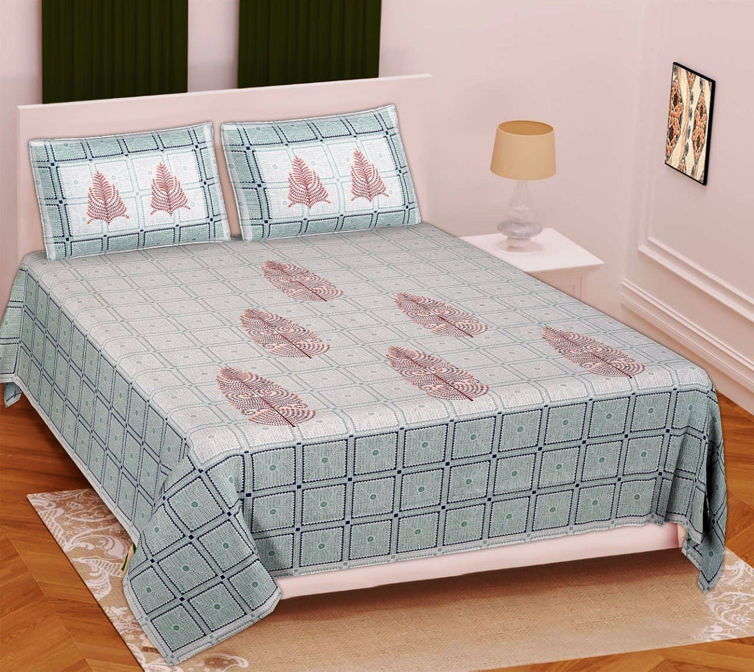     			Navkaar Creation Cotton 1 Double Bedsheet with 2 Pillow Covers ( Blue )