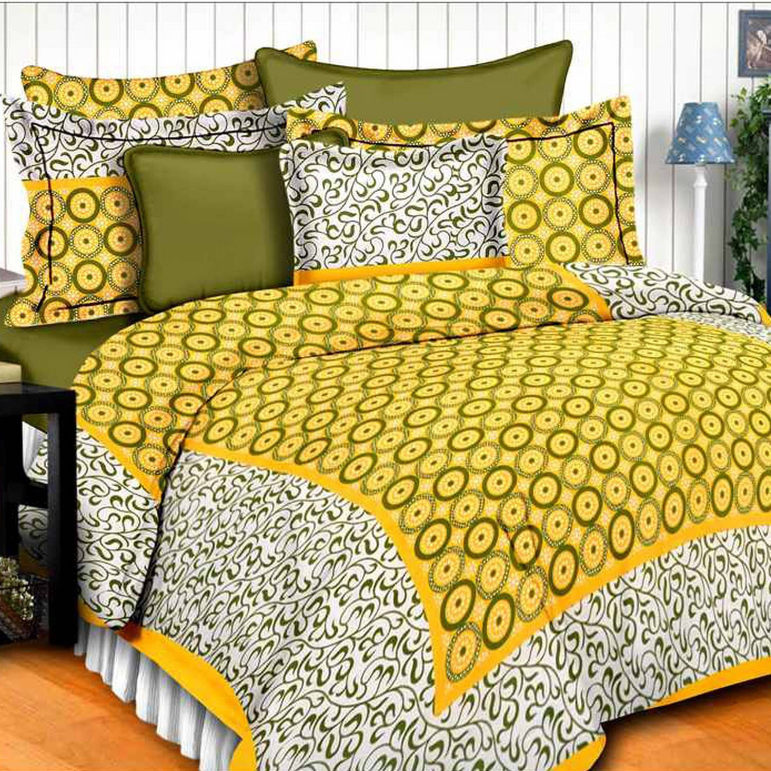     			Navkaar Creation Cotton 1 Double Bedsheet with 2 Pillow Covers ( Yellow )