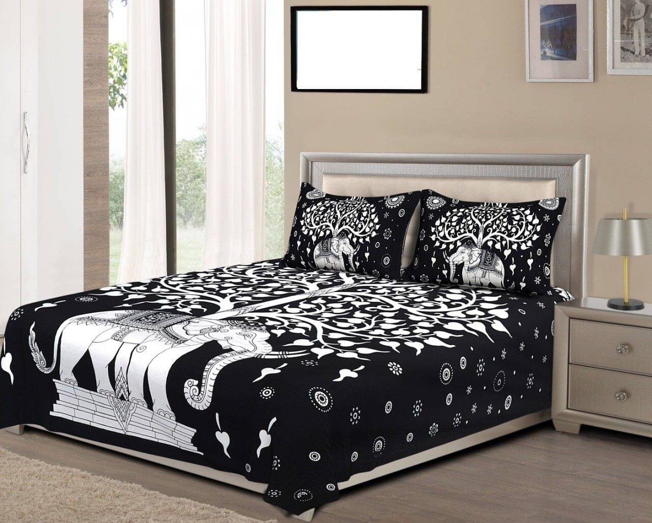 Navkaar Creation Cotton 1 Double Bedsheet with 2 Pillow Covers ( Black ) Navkaar Creation Cotton 1 Double Bedsheet with 2 Pillow Covers ( Black )
