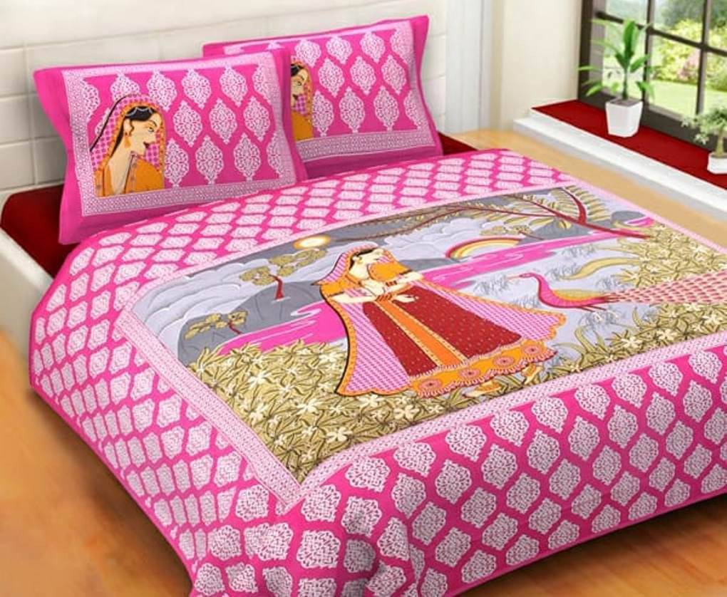     			Navkaar Creation Cotton 1 Double Bedsheet with 2 Pillow Covers ( Pink )