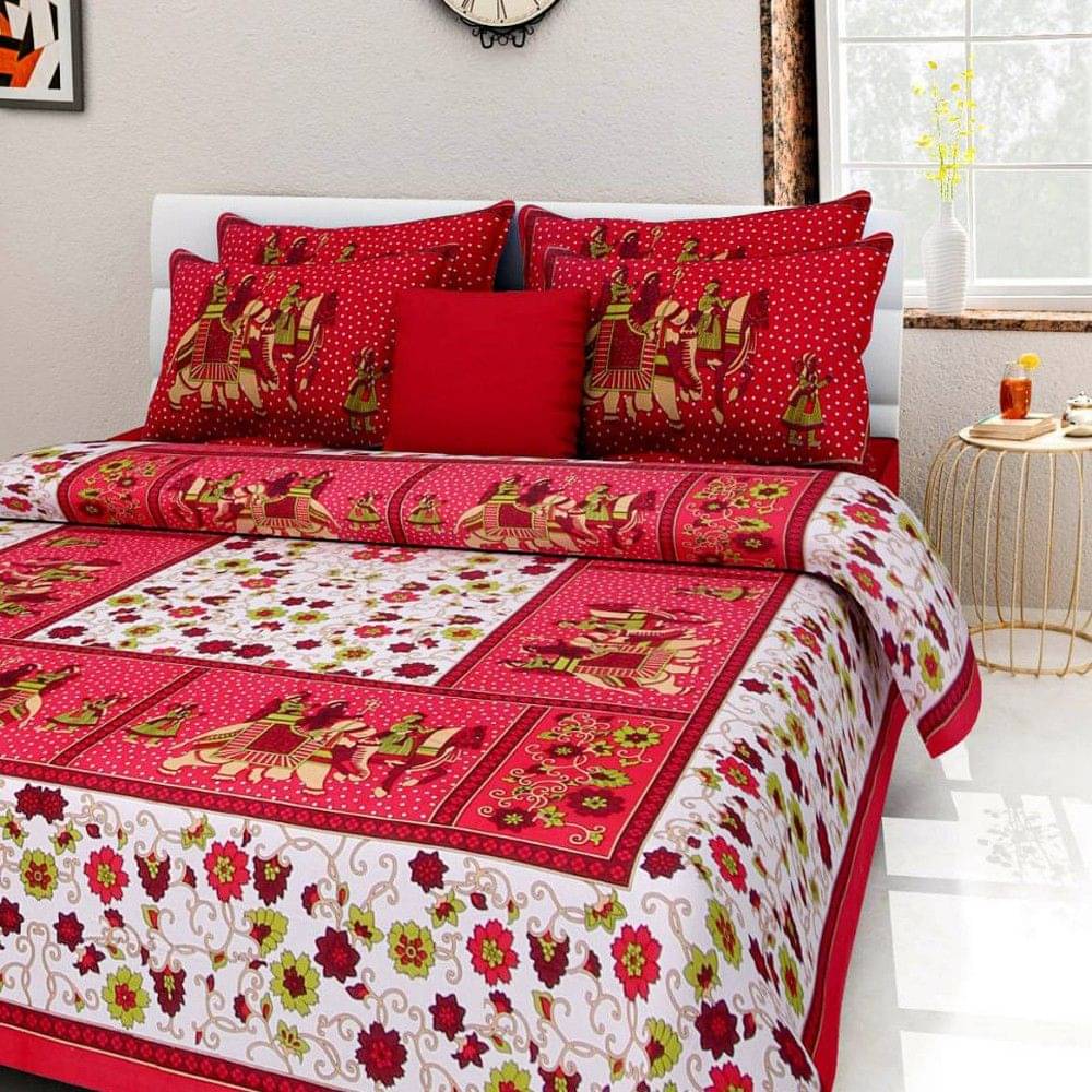     			Navkaar Creation Cotton 1 Double Bedsheet with 2 Pillow Covers ( Red )