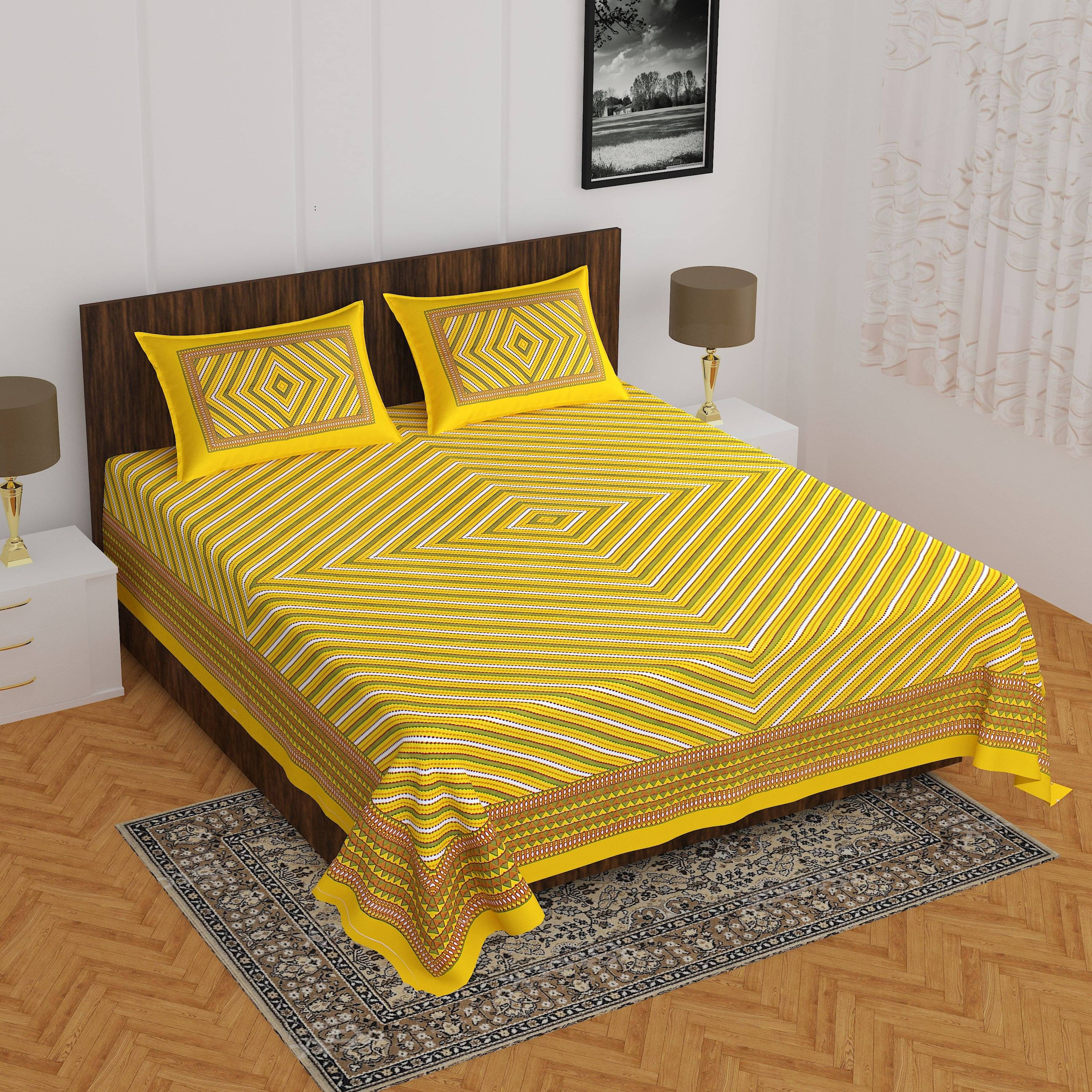 Navkaar Creation Cotton 1 Double Bedsheet with 2 Pillow Covers ( Yellow ) Navkaar Creation Cotton 1 Double Bedsheet with 2 Pillow Covers ( Yellow )
