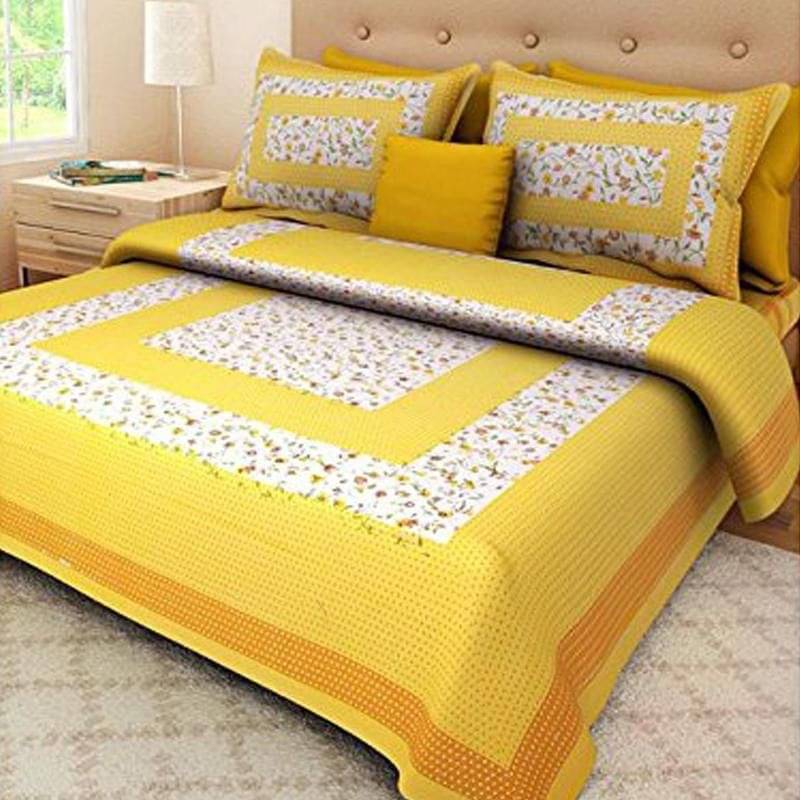     			Navkaar Creation Cotton 1 Double Bedsheet with 2 Pillow Covers ( Yellow )